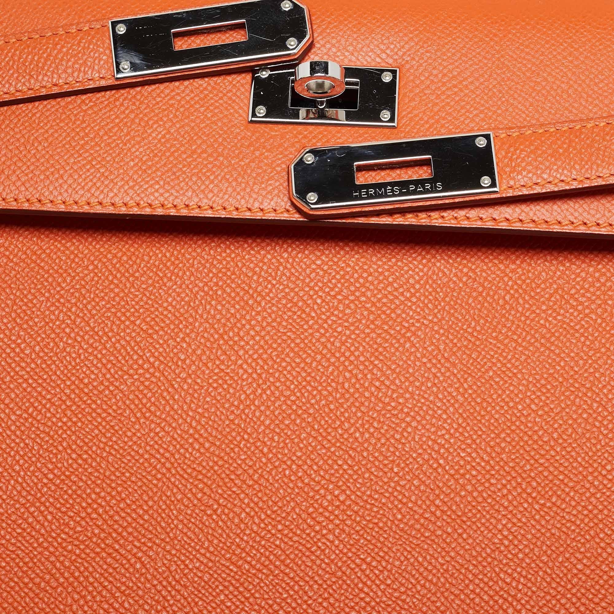 Hermes Feu Epsom Leather Palladium Finish Kelly Sellier 32 Bag For Sale 5