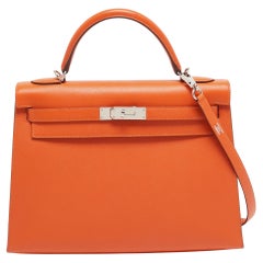 Kelly Sellier 32 Tasche aus Leder mit Palladium-Finish, Feu Epsom