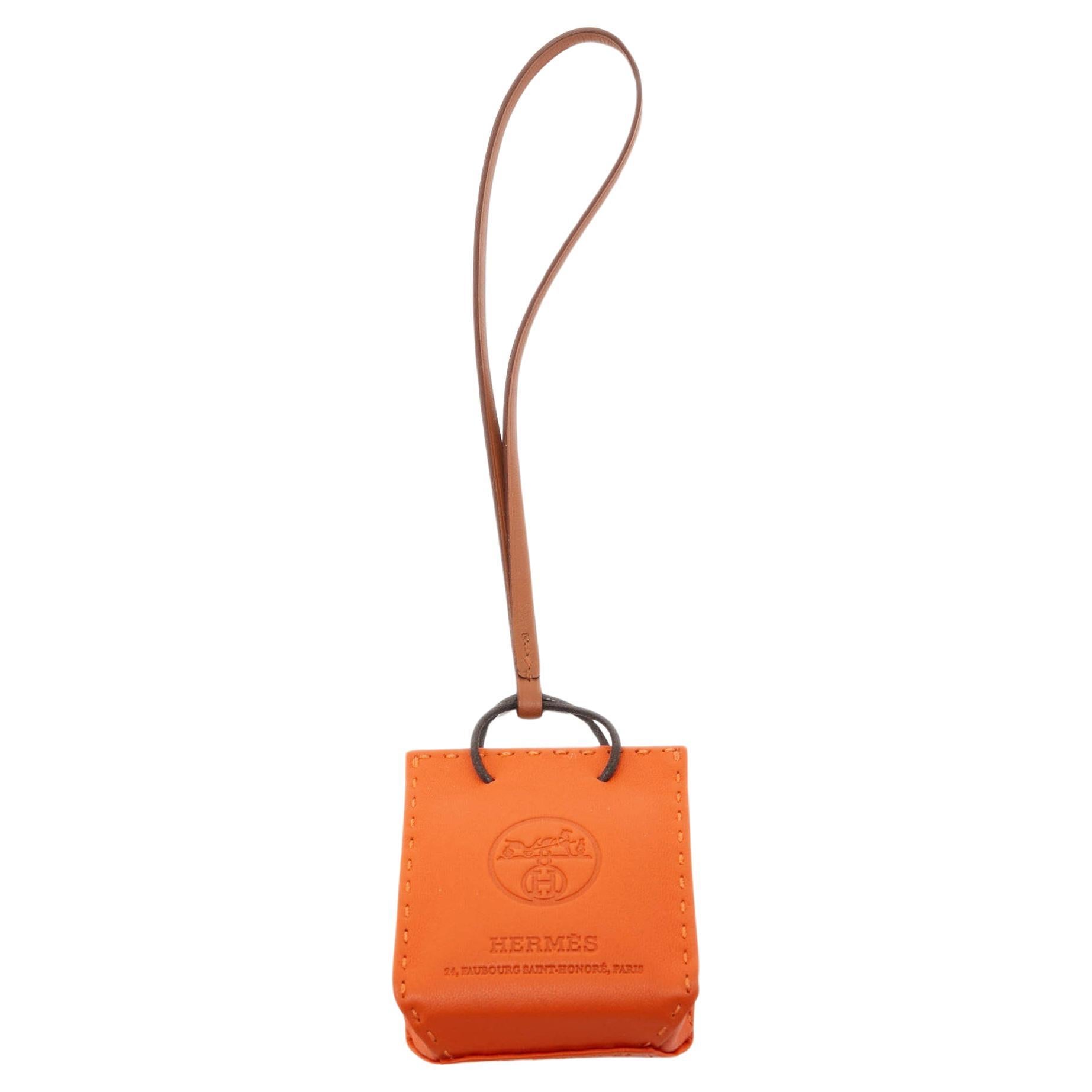 Hermes Feu/Gold Milo Lambskin and Swift Leather Shopping Bag Charm