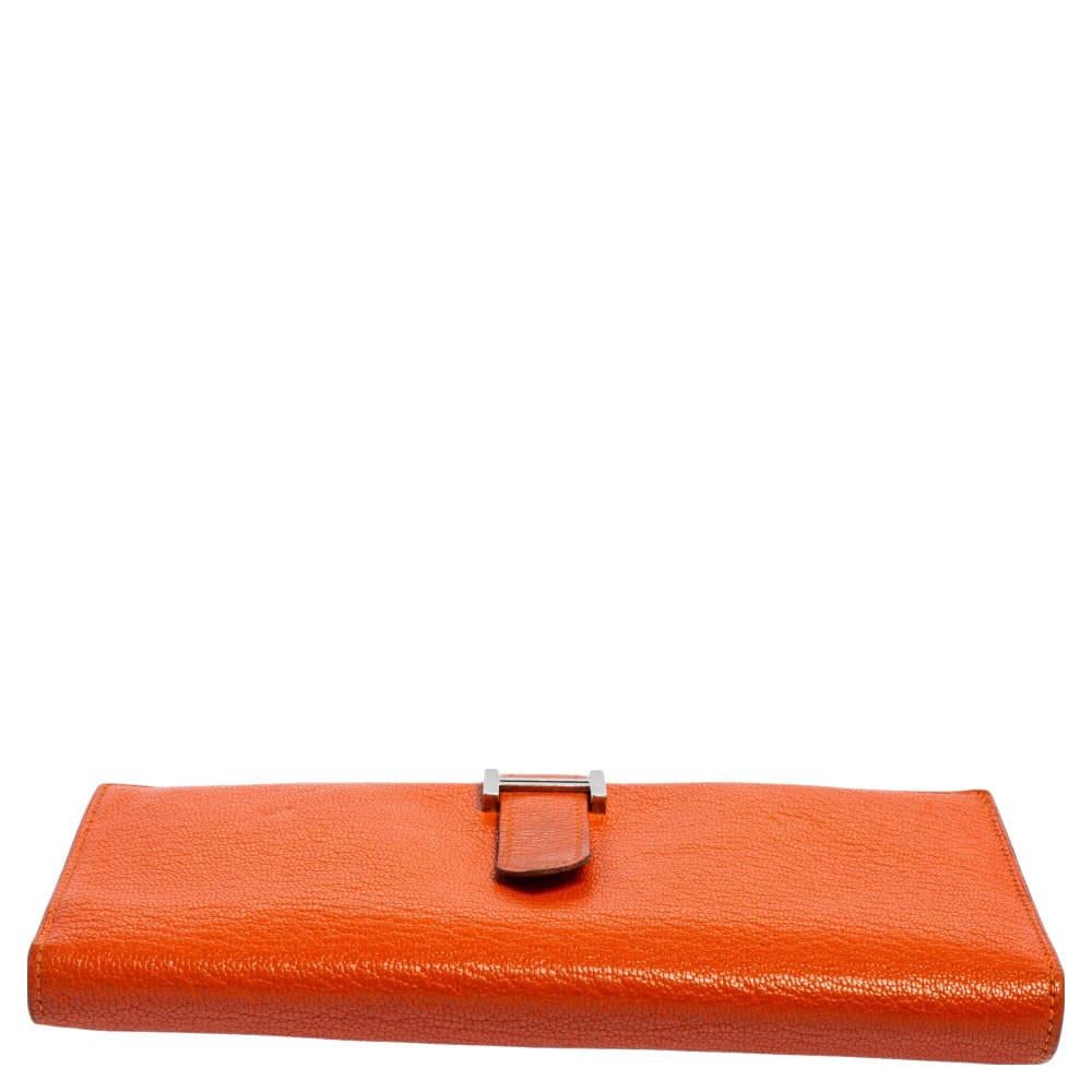 Red Hermés Feu Mysore Leather Bearn Gusset Wallet For Sale