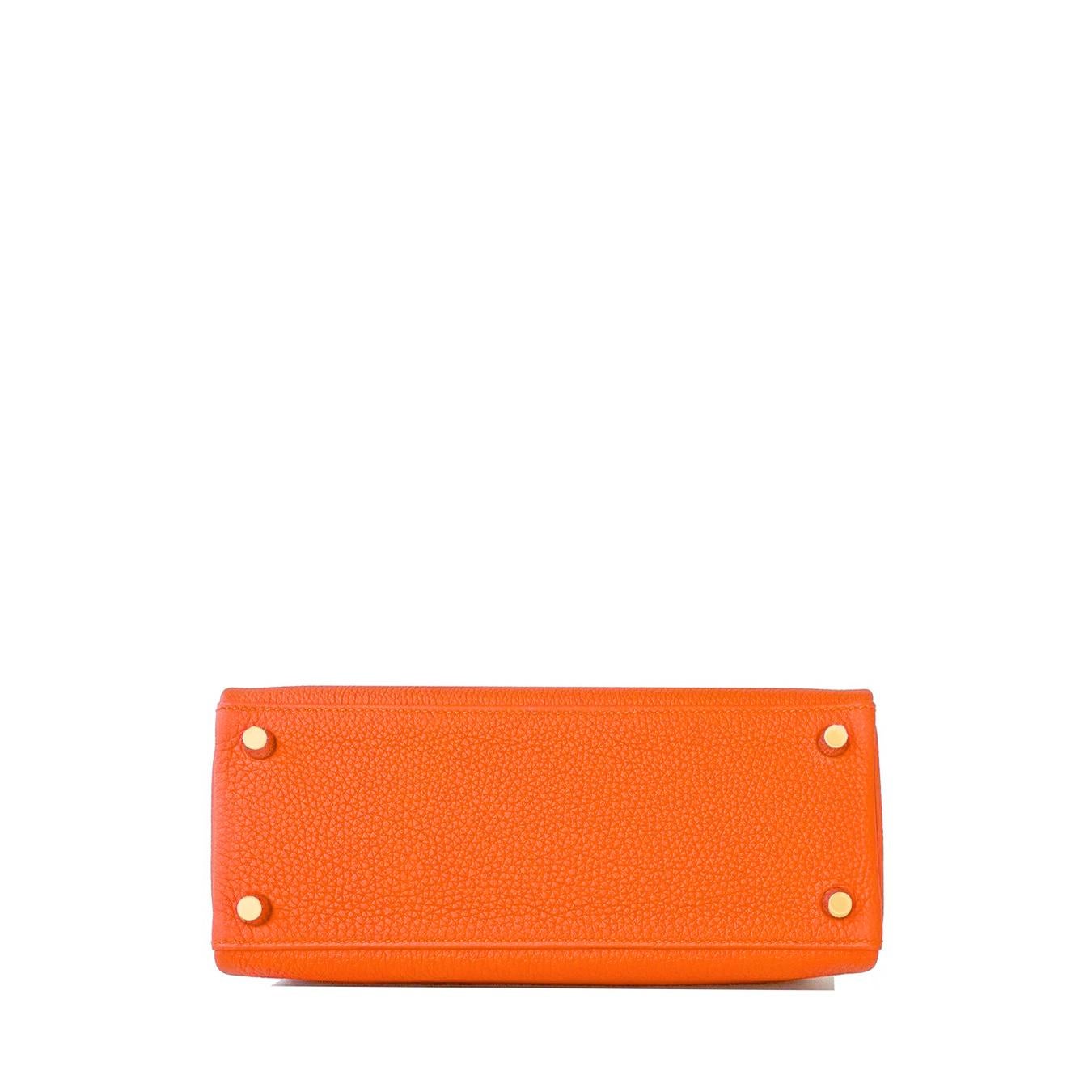 Women's Hermes Feu Orange 25cm Togo Mini Kelly Bag Gold Y Stamp
