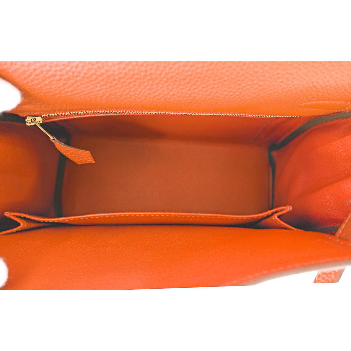 Hermes Feu Orange 25cm Togo Mini Kelly Bag Gold Y Stamp 1