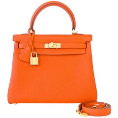 Hermes Feu Orange 25cm Togo Mini Kelly Tasche Gold Y Stempel