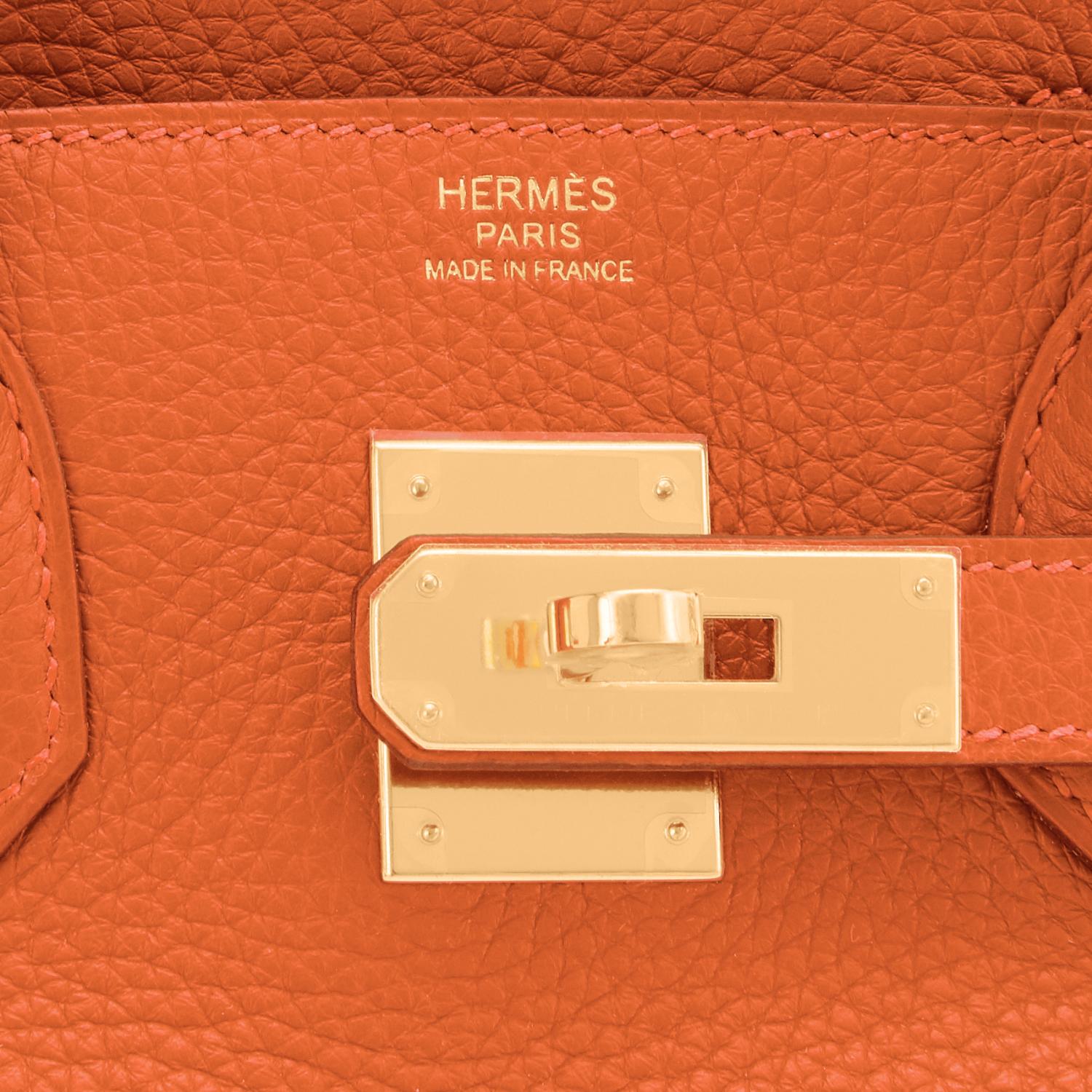 Hermes Feu Orange 30cm Birkin Gold Hardware Y Stamp, 2020 4