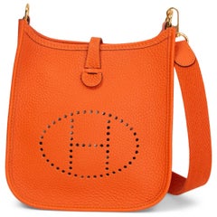HERMES Feu orange Clemence leather EVELYNE 16 TPM Bag Gold BNIB