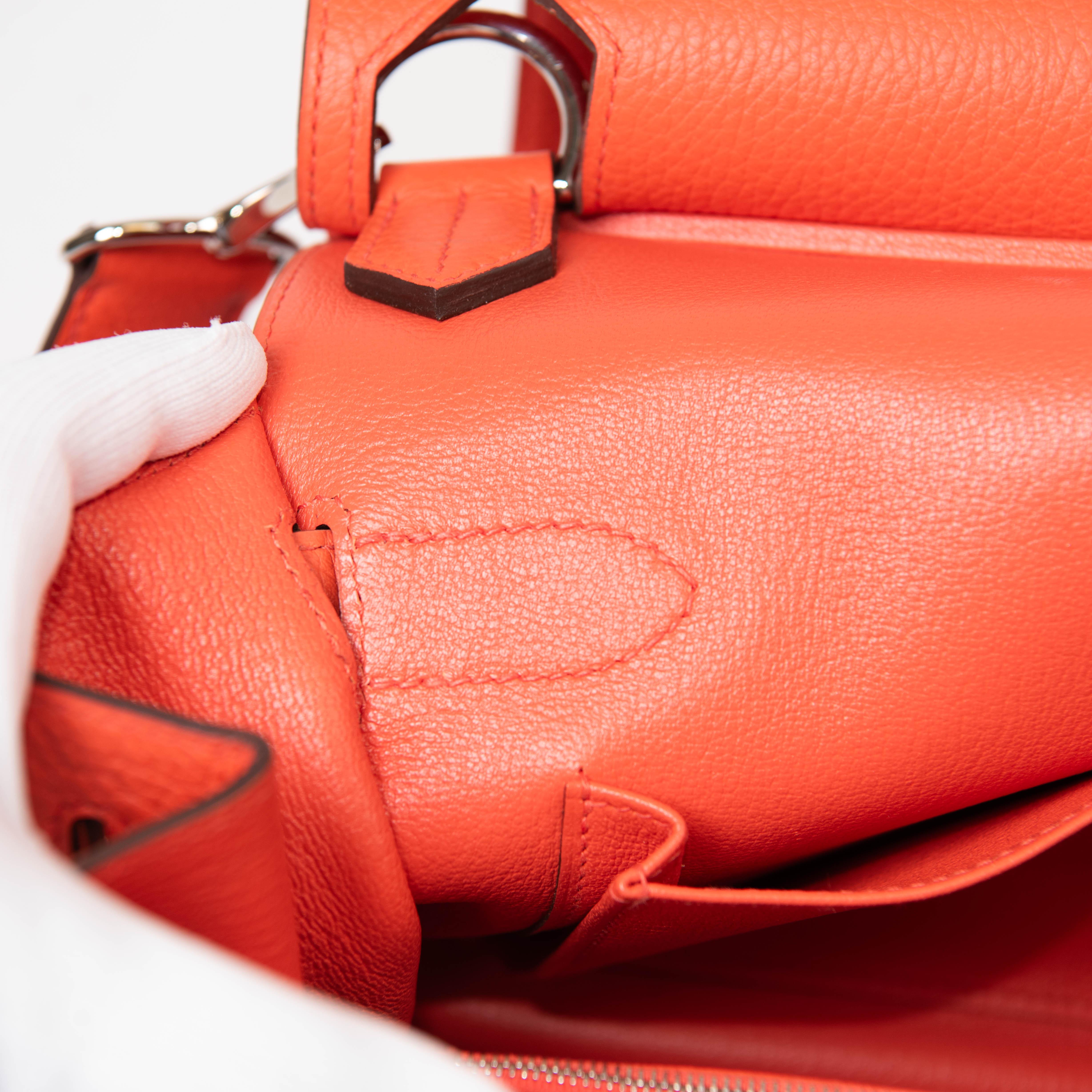 Hermes Feu Orange Swift Pelle Jypsiere 34 Borsa Palladium Hardware in vendita 6