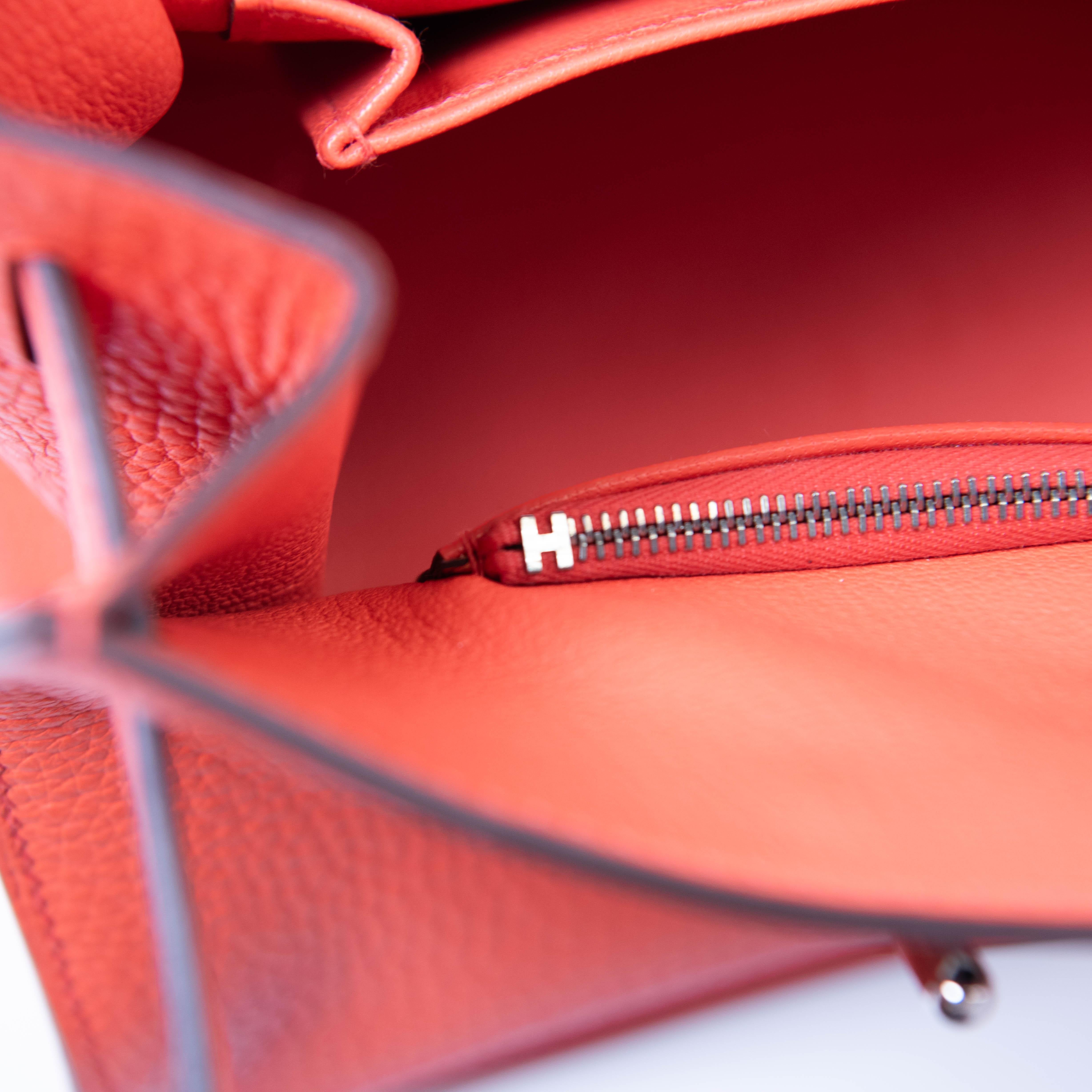 Hermes Feu Orange Swift Pelle Jypsiere 34 Borsa Palladium Hardware in vendita 7
