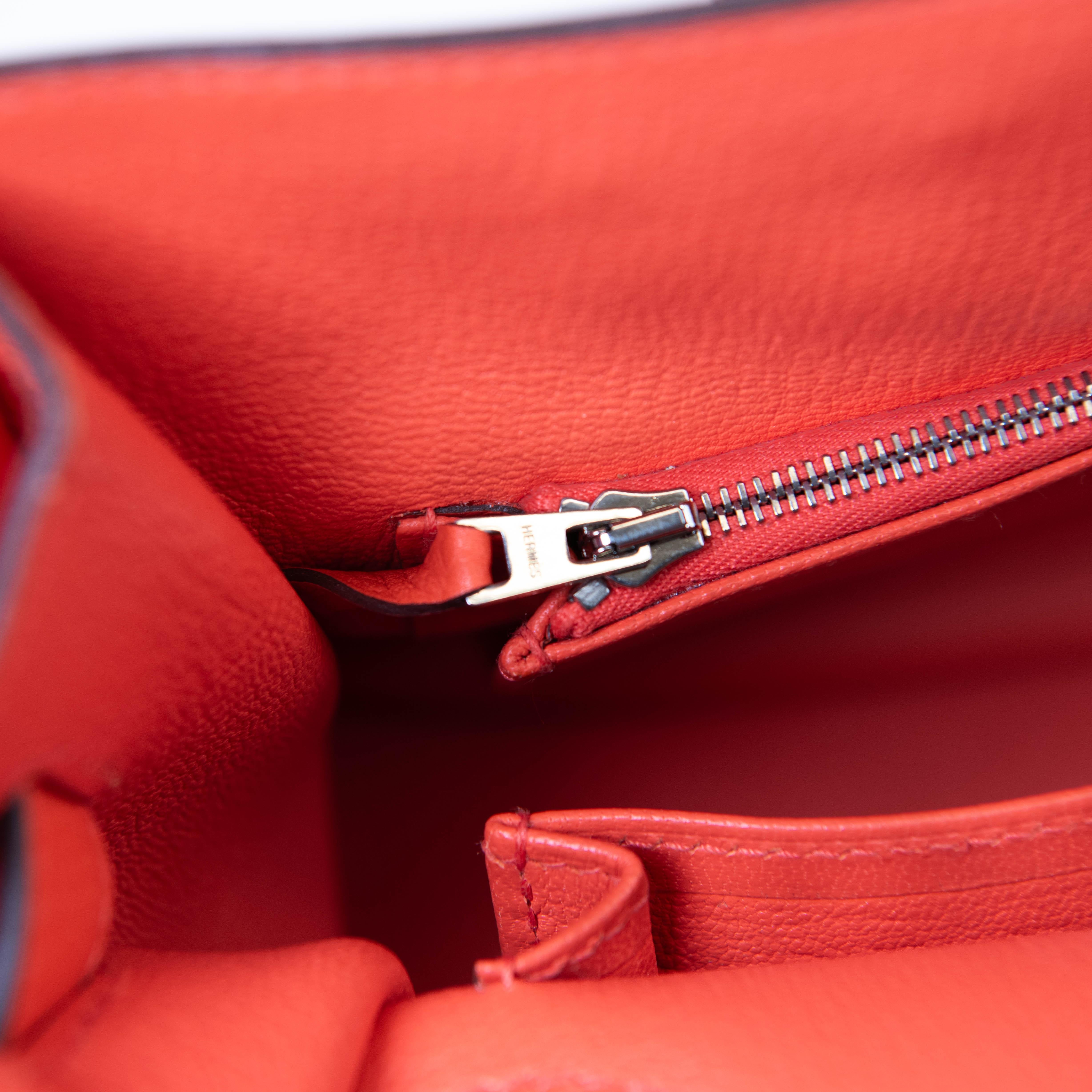 Hermes Feu Orange Swift Pelle Jypsiere 34 Borsa Palladium Hardware in vendita 9