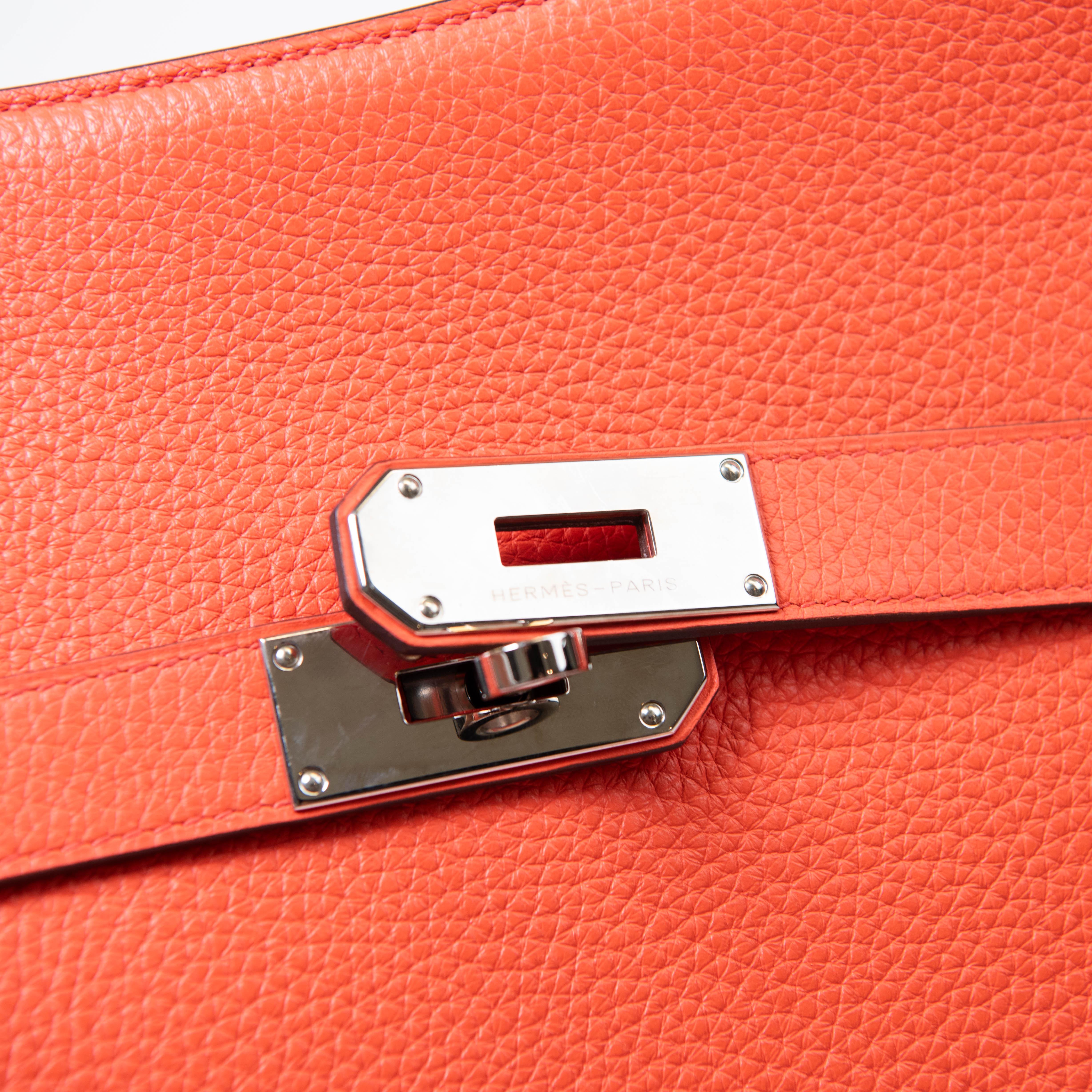 Hermes Feu Orange Swift Pelle Jypsiere 34 Borsa Palladium Hardware in vendita 3