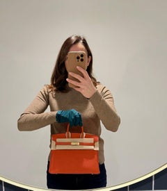 Hermès Feu Orange Togo Leather Birkin 25cm Retourne