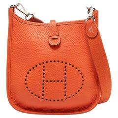 Used Hermes Feu Taurillion Clemence Leather Evelyne TPM Bag