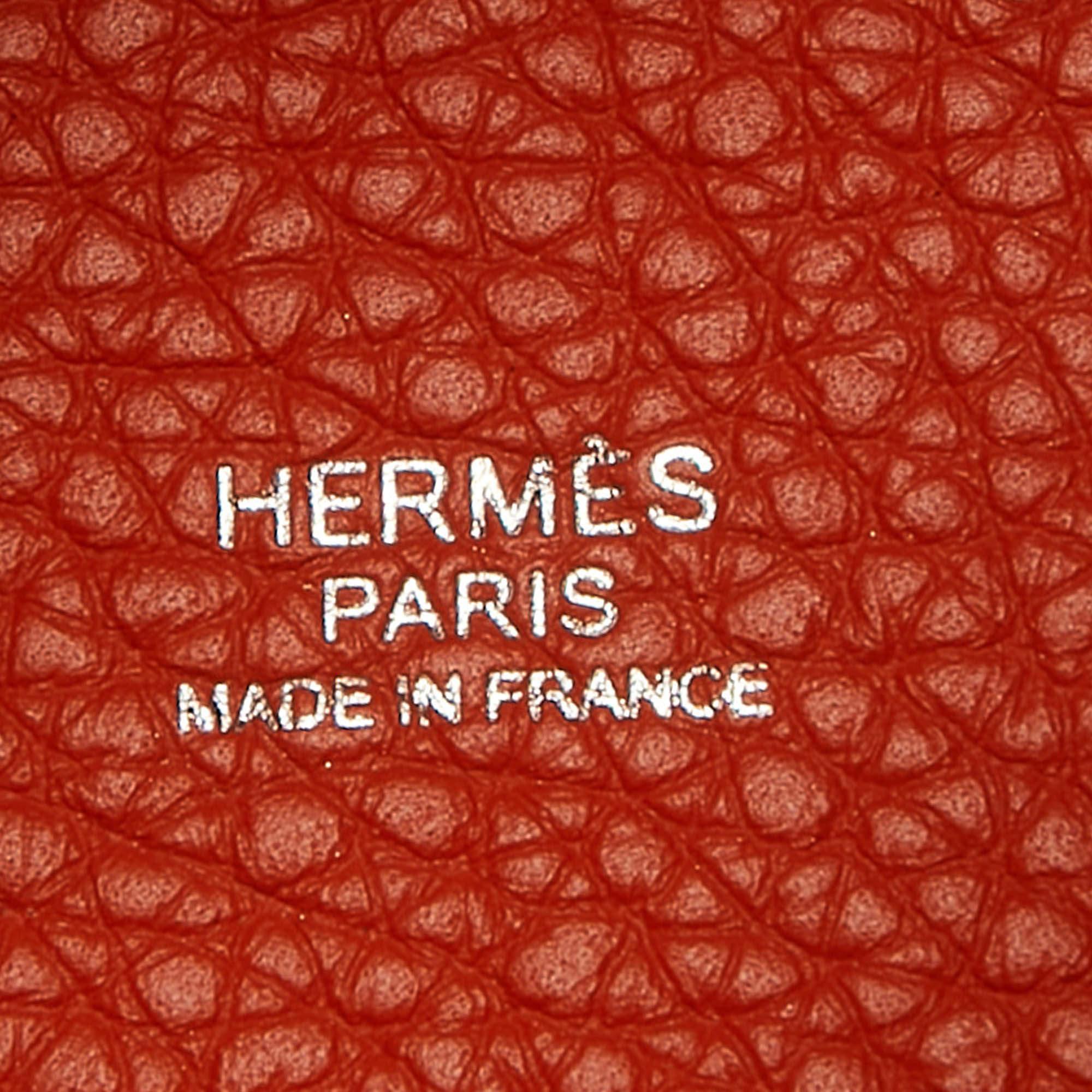 Hermes Feu Taurillon Clemence Ledertasche mit Picotinschloss 18 aus Leder im Angebot 2