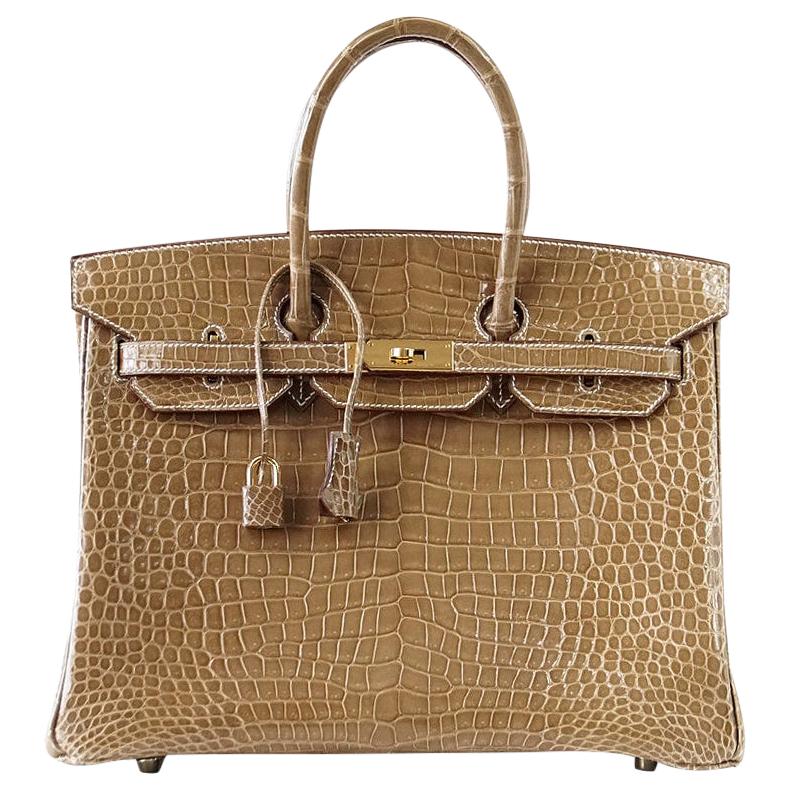 Hermes Ficelle Porosus Crocodile Gold Hardware Birkin 35 Bag at 1stDibs