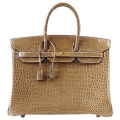 Hermes Ficelle Porosus Crocodile Gold Hardware Birkin 35 Bag