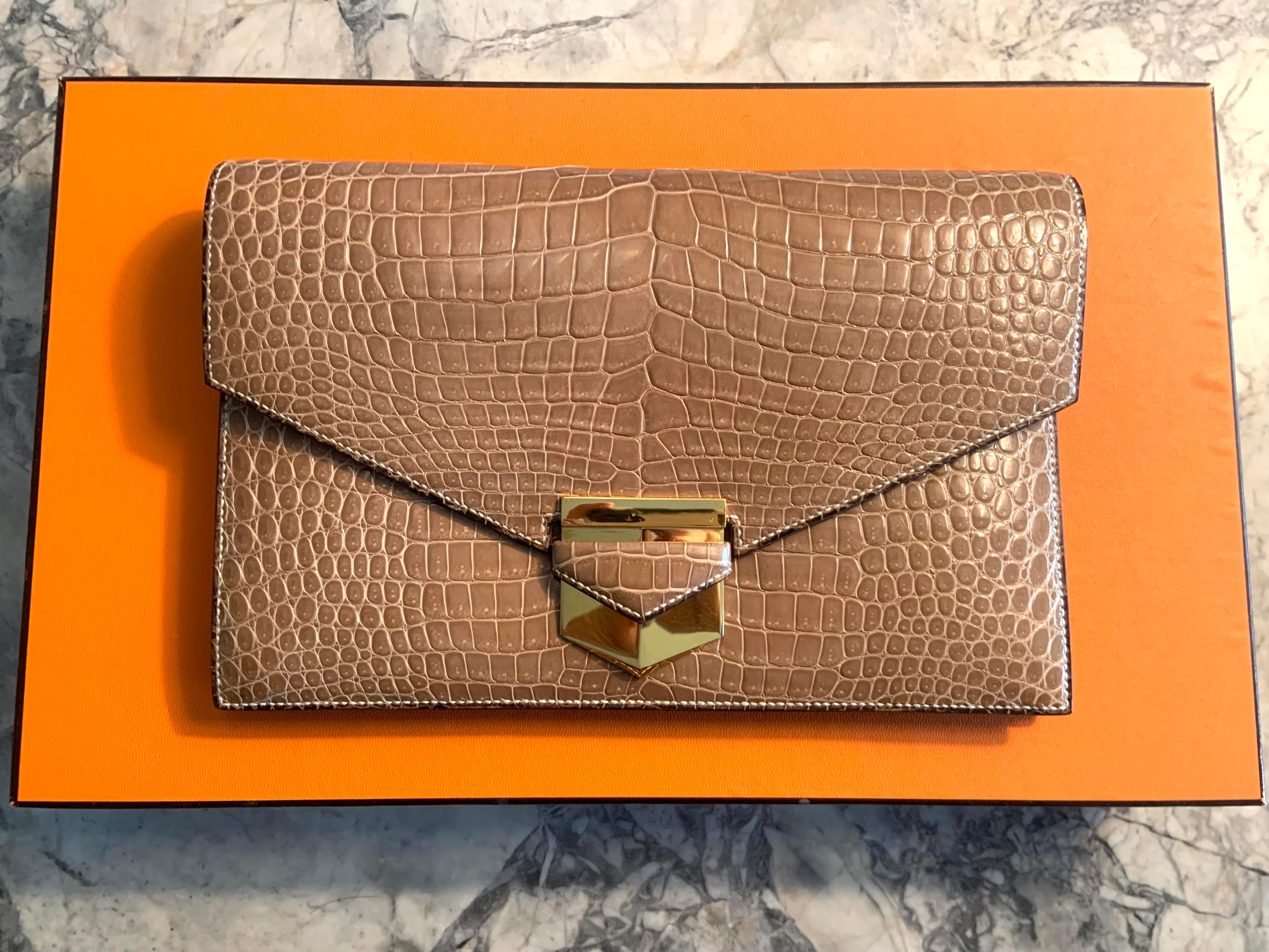 Hermes Ficelle Porosus Cocodrilo Pan Clutch Bag Pristine Condition Never Used en venta 7