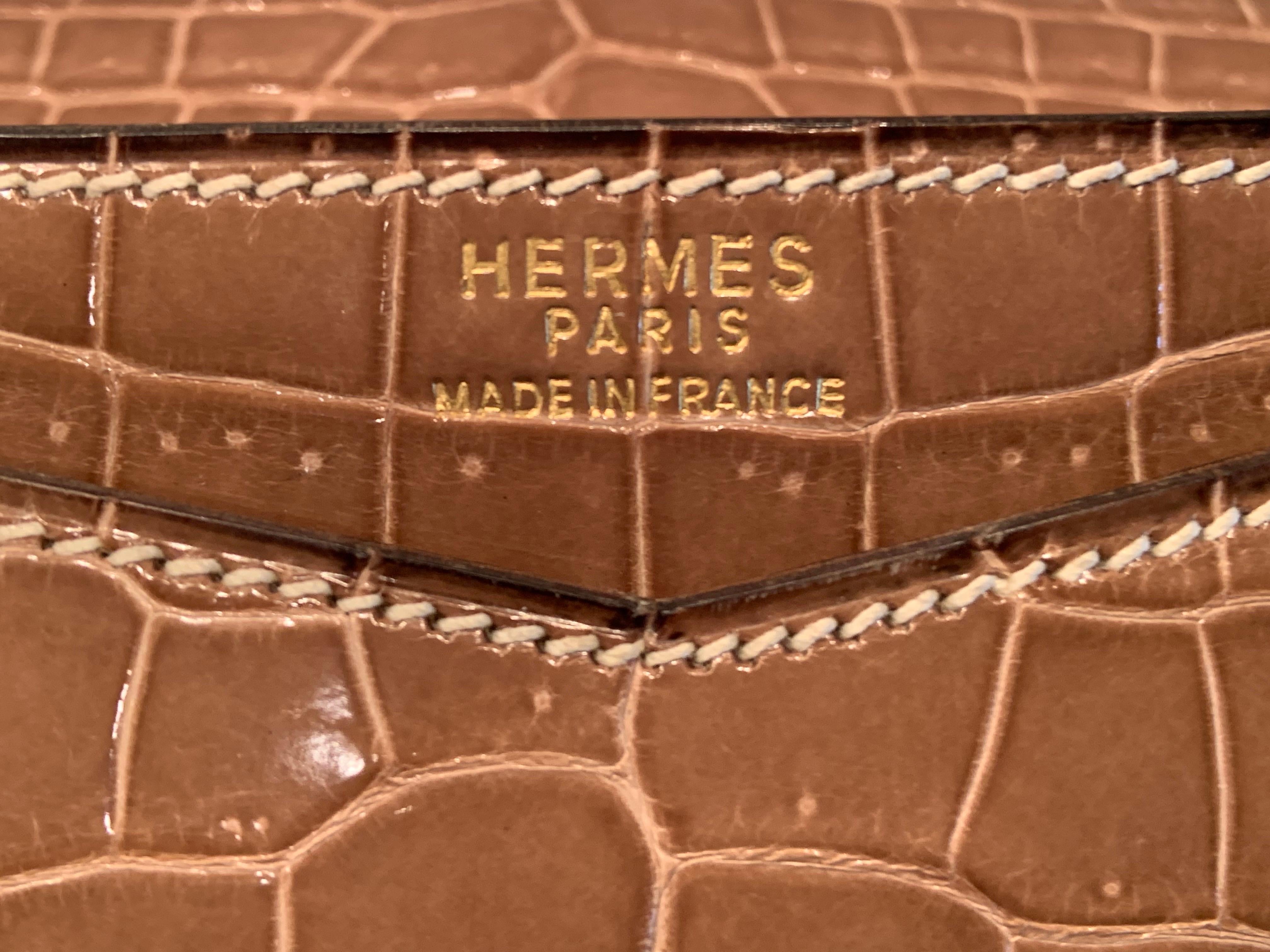 Hermes Ficelle Porosus Cocodrilo Pan Clutch Bag Pristine Condition Never Used en Excelente estado para la venta en New Hope, PA