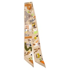Hermes "Figures Libres" Skateboarding Scape Printed Silk Twilly
