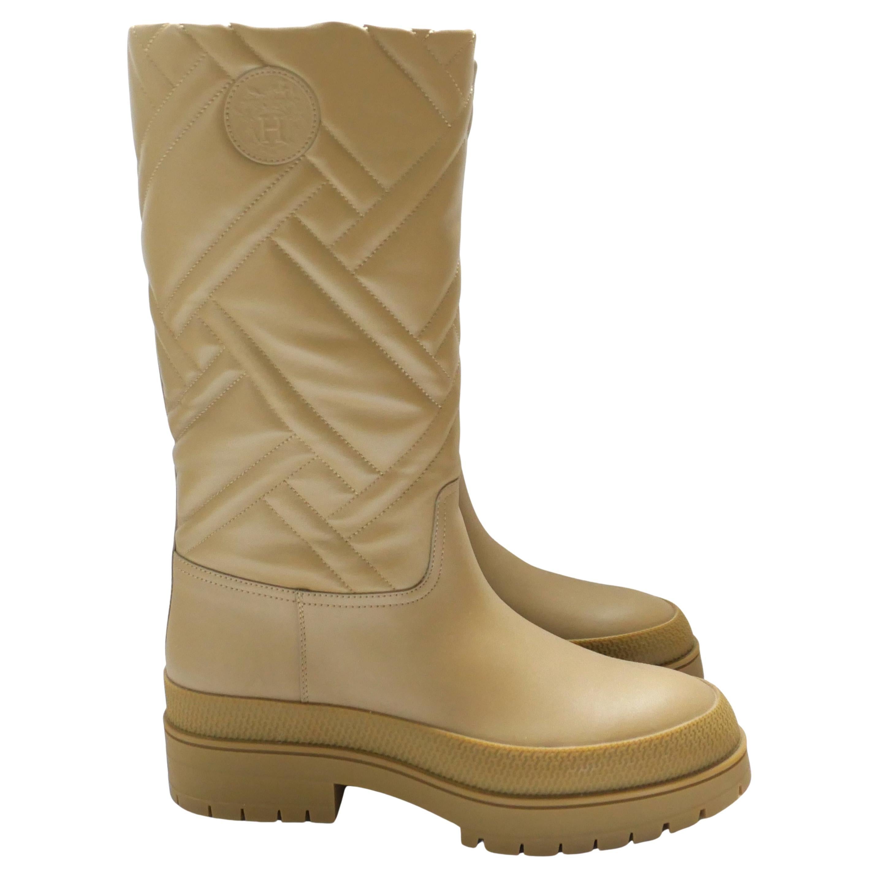 Hermes Fiji Stivali Camel Mosaique in Pelle Trapuntata