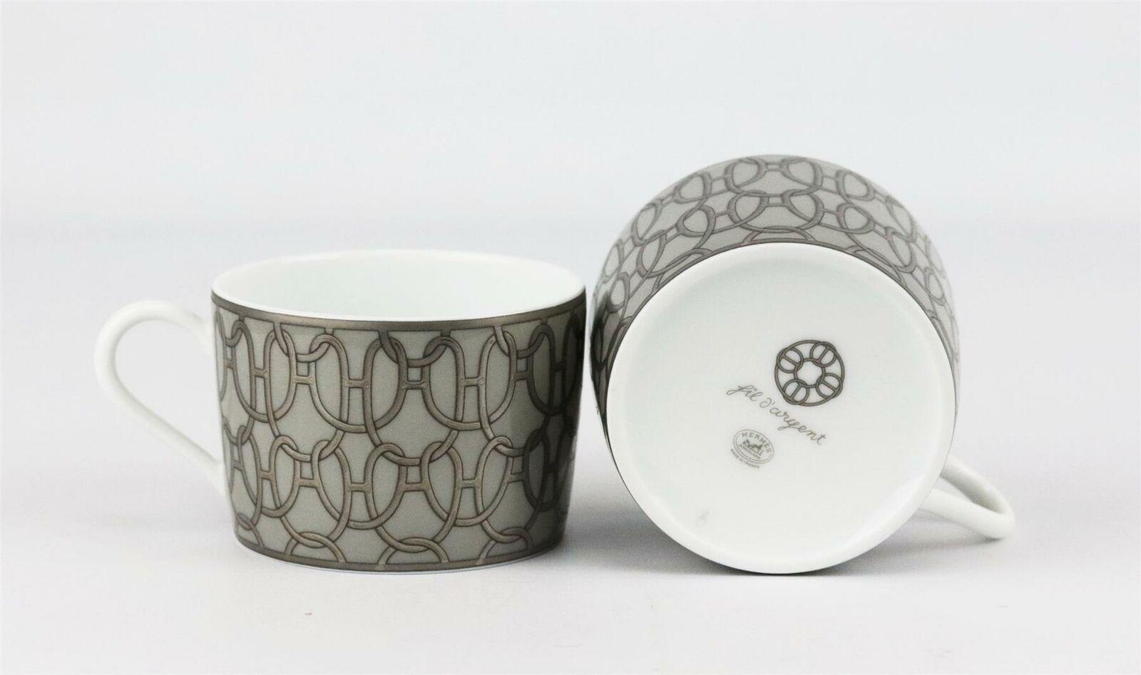 da uomo o donna Hermès Fil D'Argent Set di 2 tazze da colazione in porcellana platino