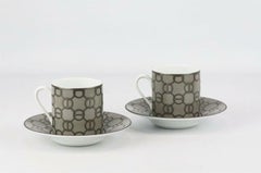Ensemble de 2 tasses à café et soucoupe en porcelaine Fil D'Argent d'Hermès