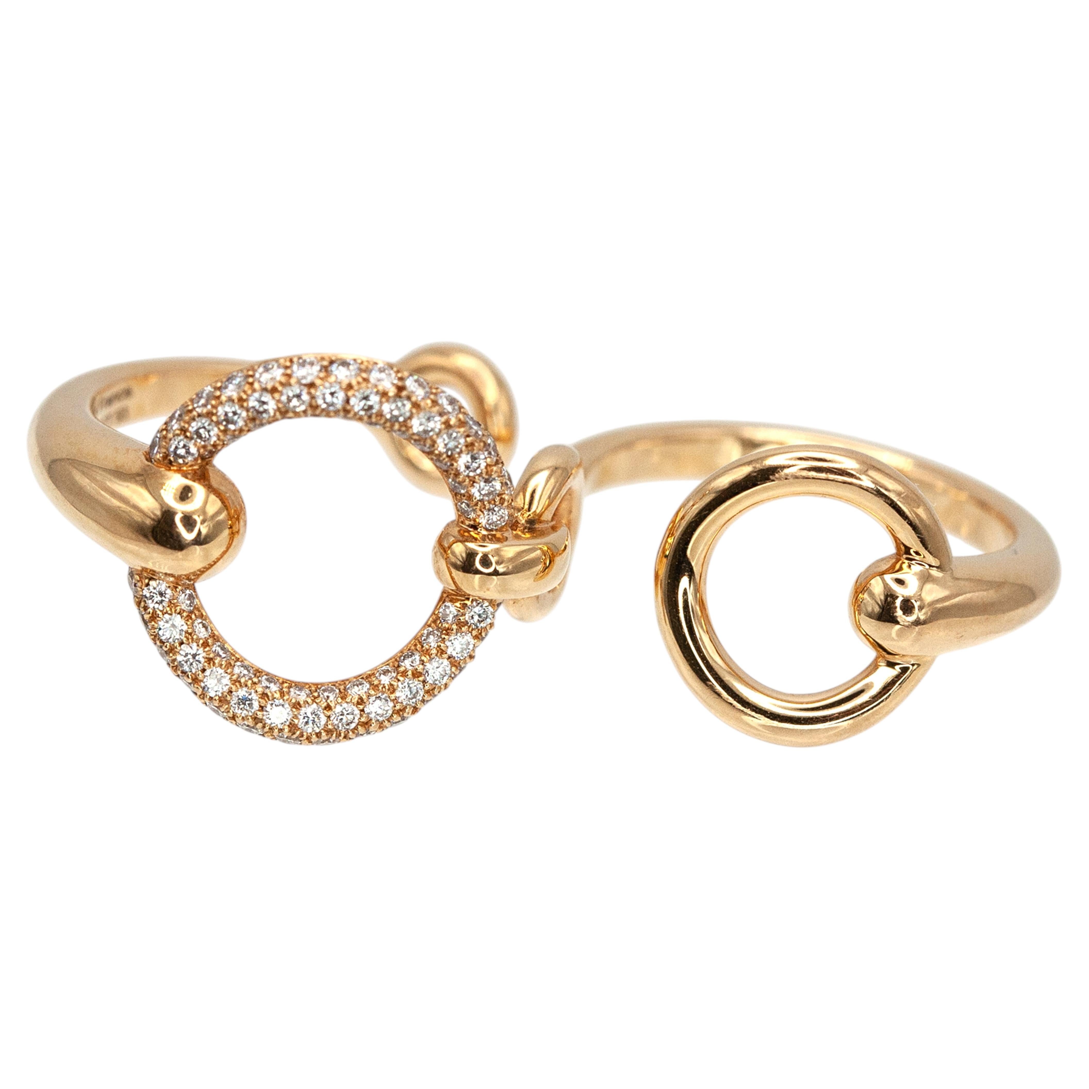 Hermès Filet d’Or 18K RG Pavé-Diamant-Doppelfingerring, französisch