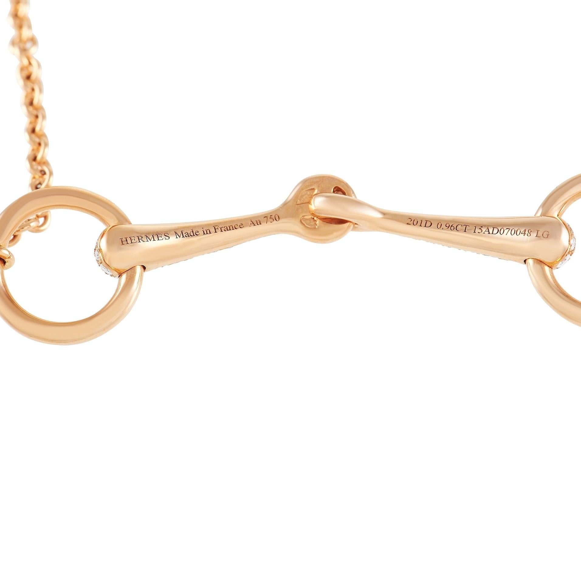 Hermès Filet d'Or 18K Rose Gold 0,96 ct Diamant-Anhänger Halskette im Zustand „Hervorragend“ in Southampton, PA