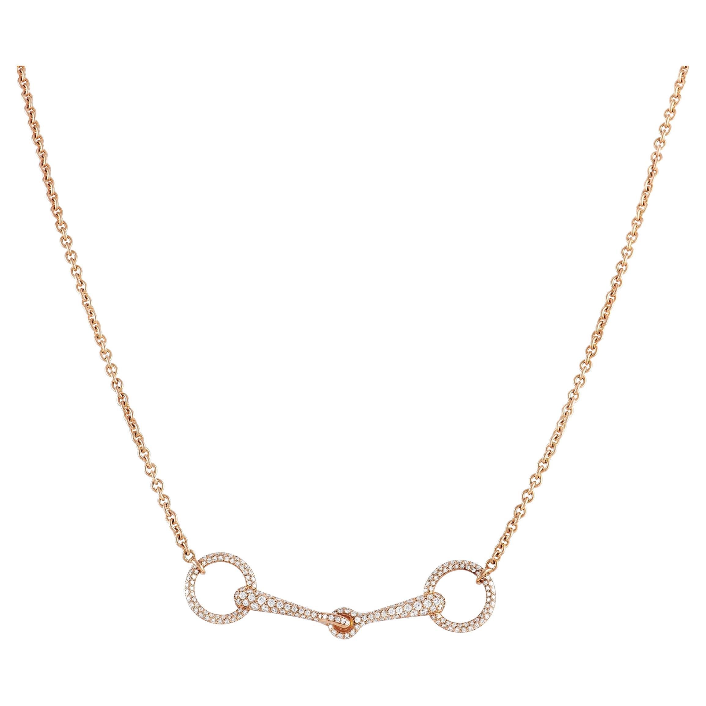 Hermès Filet d'Or 18K Rose Gold 0,96 ct Diamant-Anhänger Halskette
