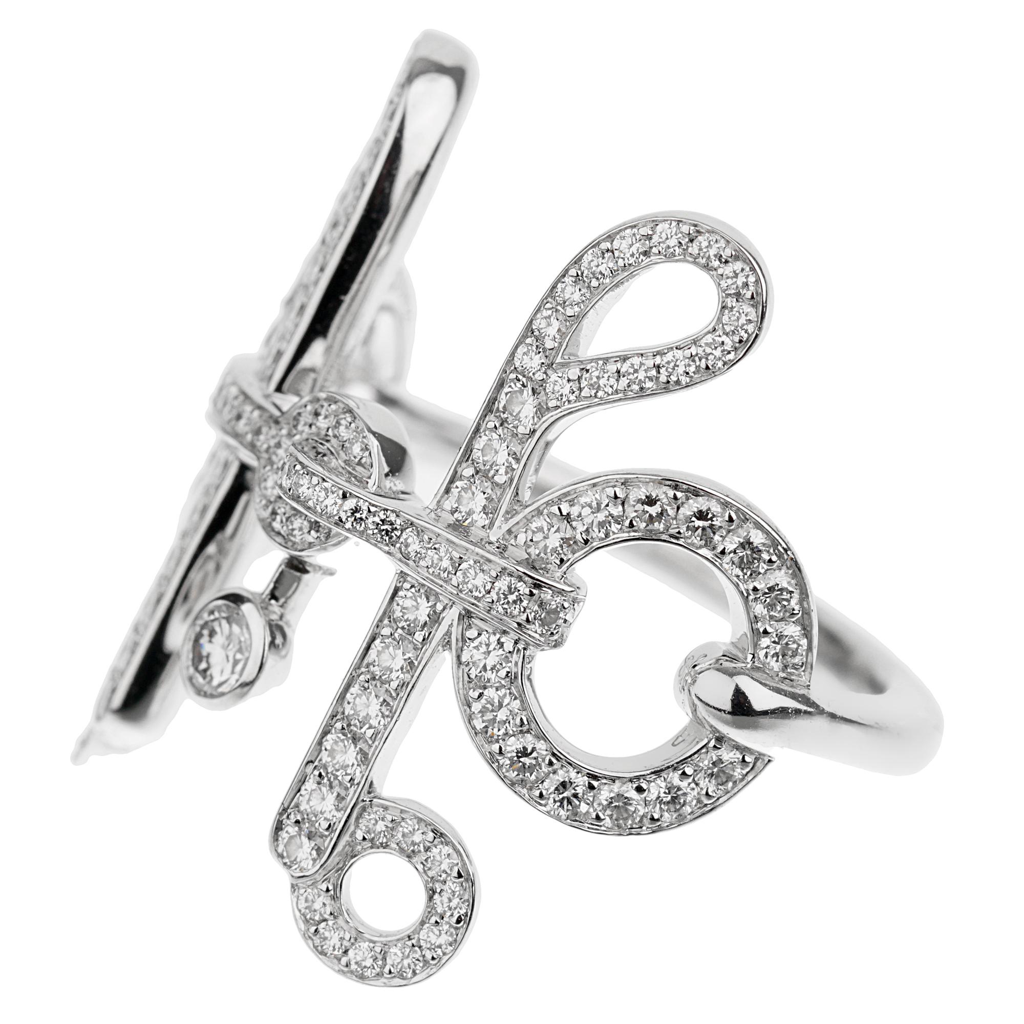 Round Cut Hermes Filet D'or Diamond White Gold Cocktail Ring For Sale