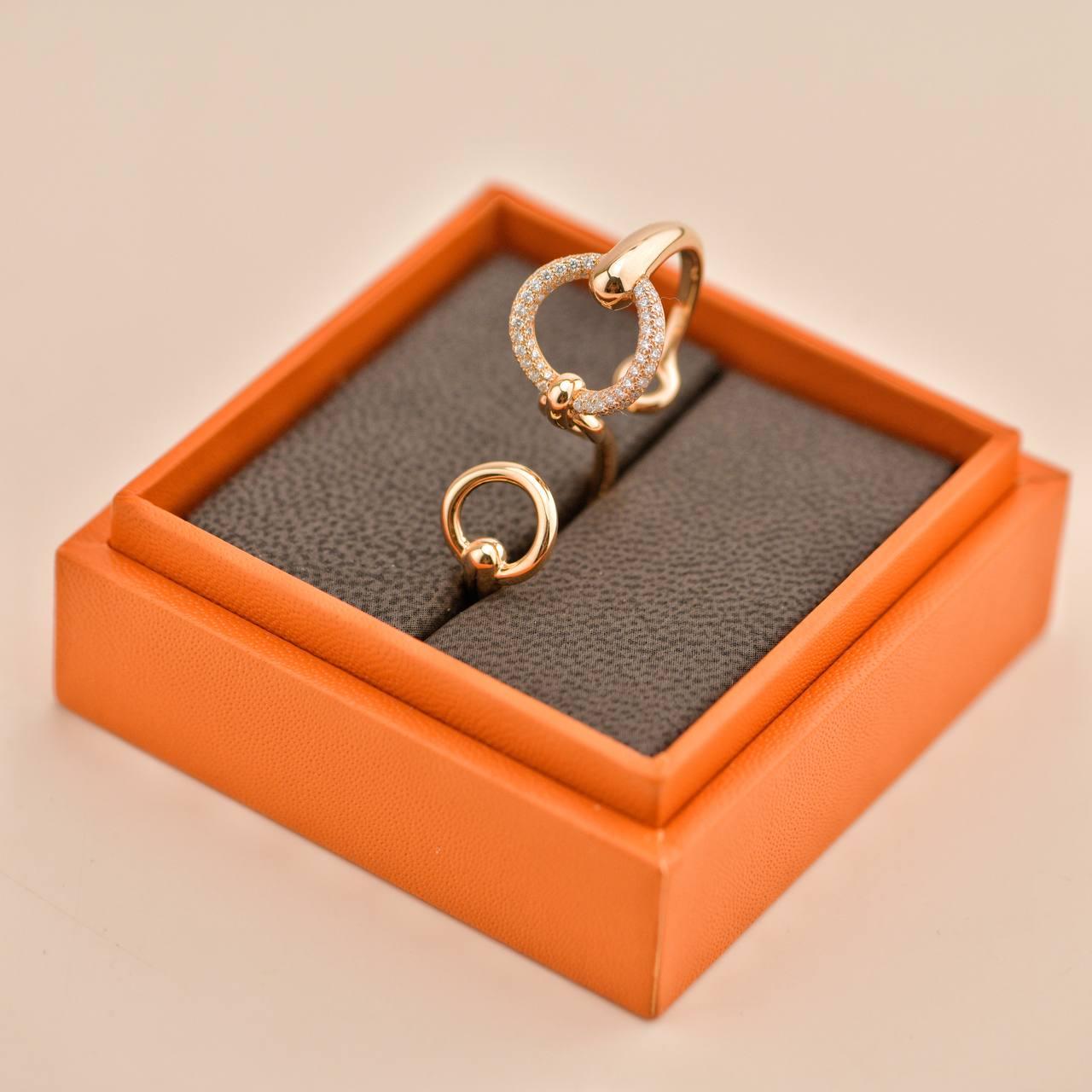 Hermès Filet d'Or Double Diamant Or Rose 18K Bague Grand Modèle Taille 54 Unisexe en vente