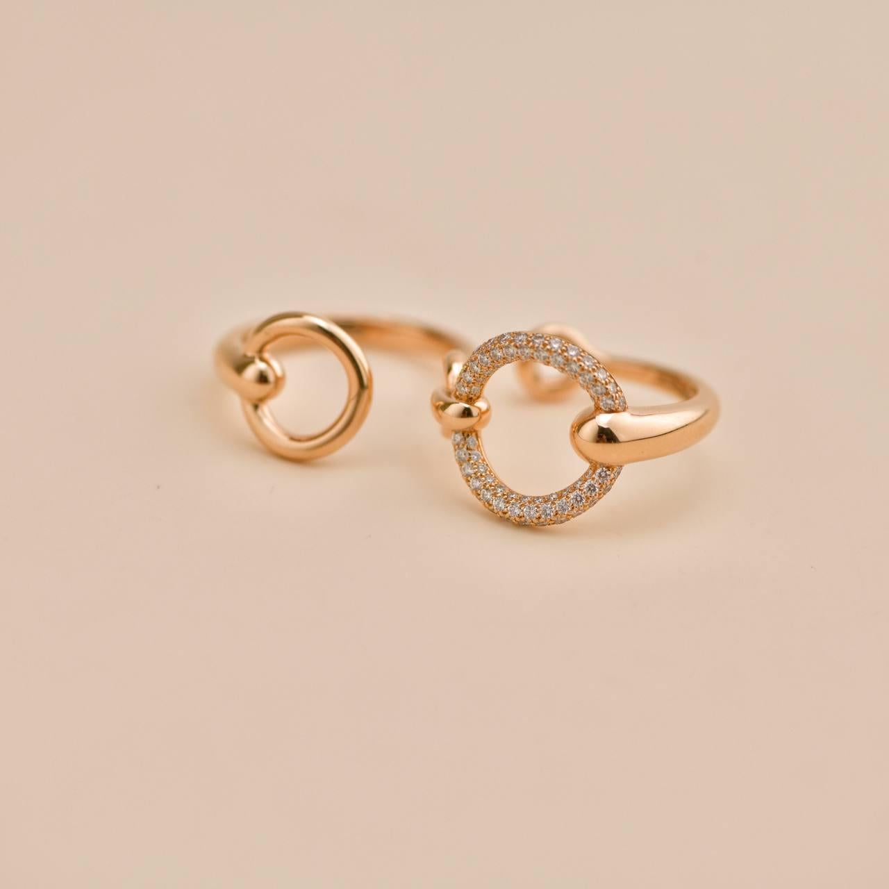 Hermès Filet d'Or Double Diamant Or Rose 18K Bague Grand Modèle Taille 54 en vente 1