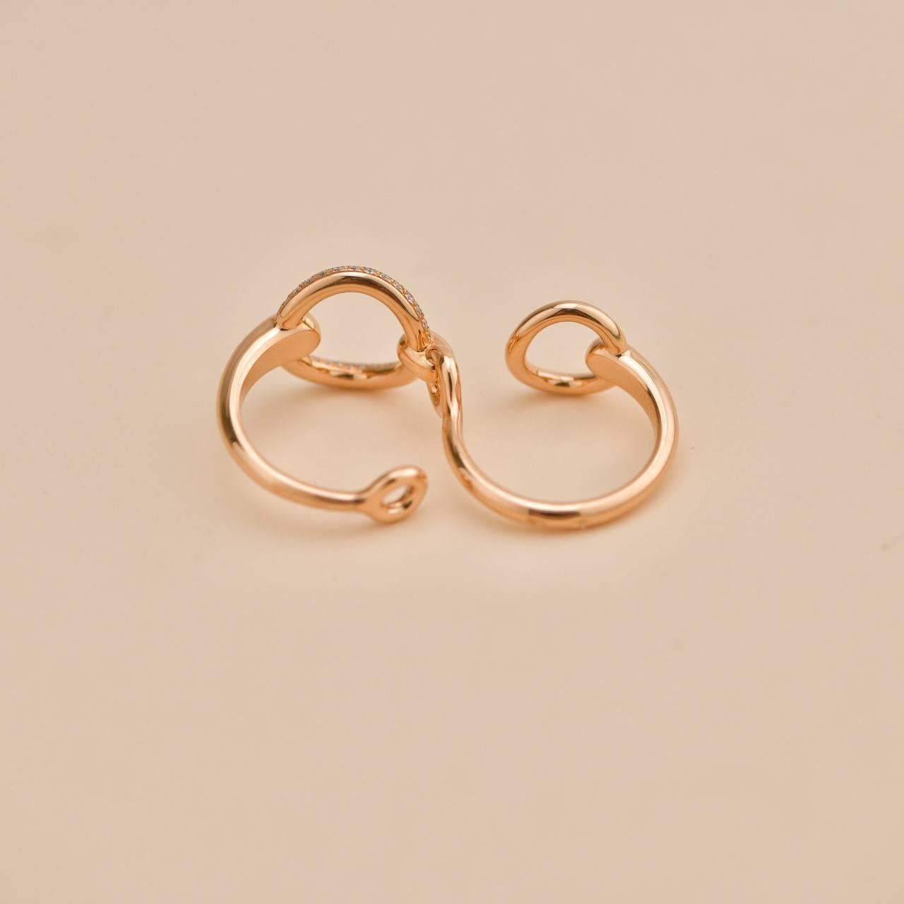 Hermès Filet d'Or Double Diamant Or Rose 18K Bague Grand Modèle Taille 54 en vente 2