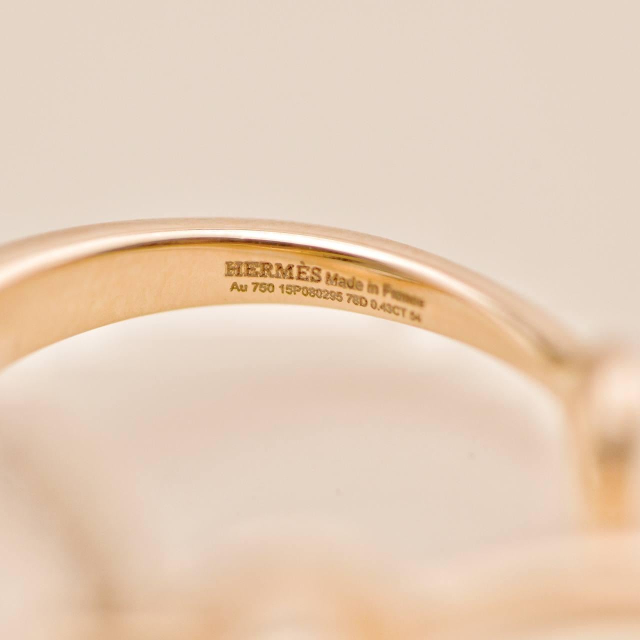 Hermès Filet d'Or Double Diamant Or Rose 18K Bague Grand Modèle Taille 54 en vente 3
