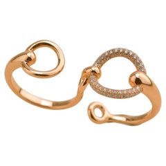 Hermès Filet d'Or Double Diamant Or Rose 18K Bague Grand Modèle Taille 54