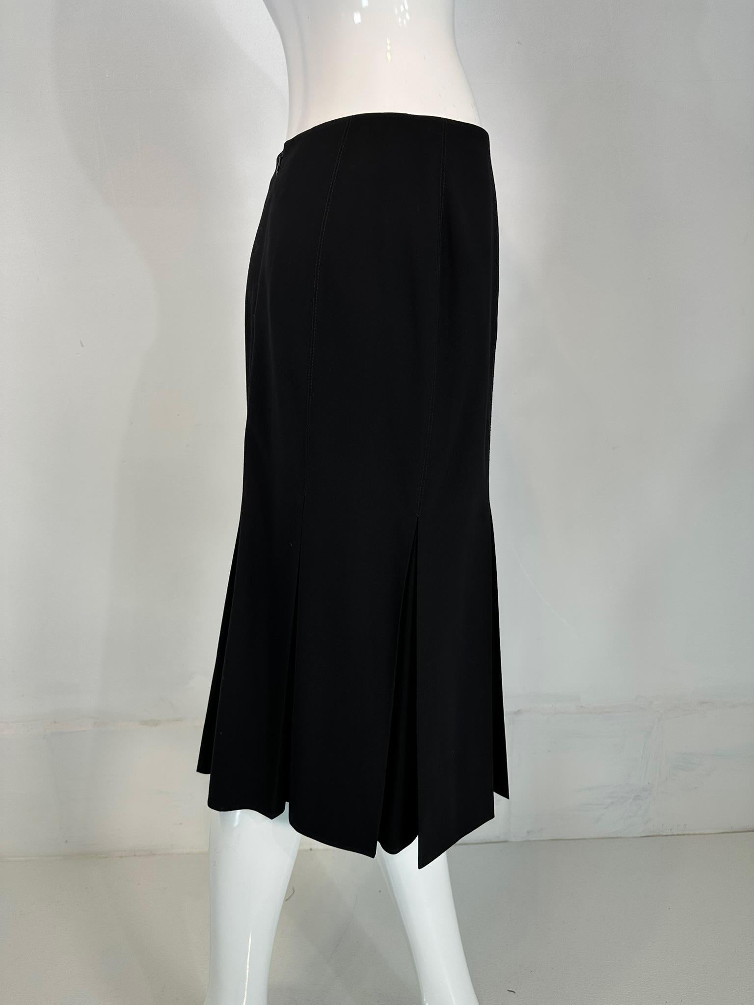 Hermes Fine Black Wool Stitch Down Pleated Skirt 38 For Sale 6