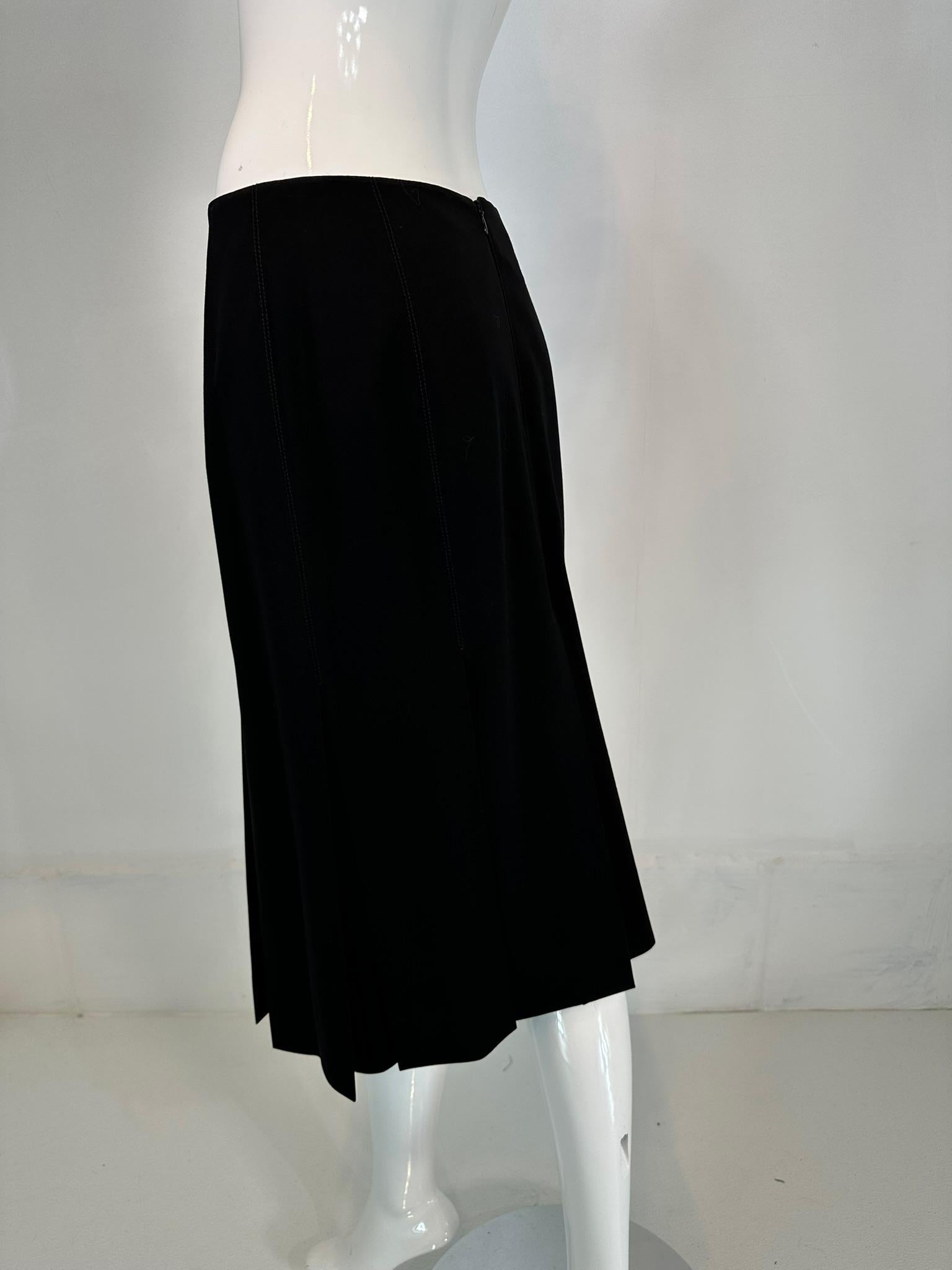 Women's Hermes Fine Black Wool Stitch Down Pleated Skirt 38 For Sale