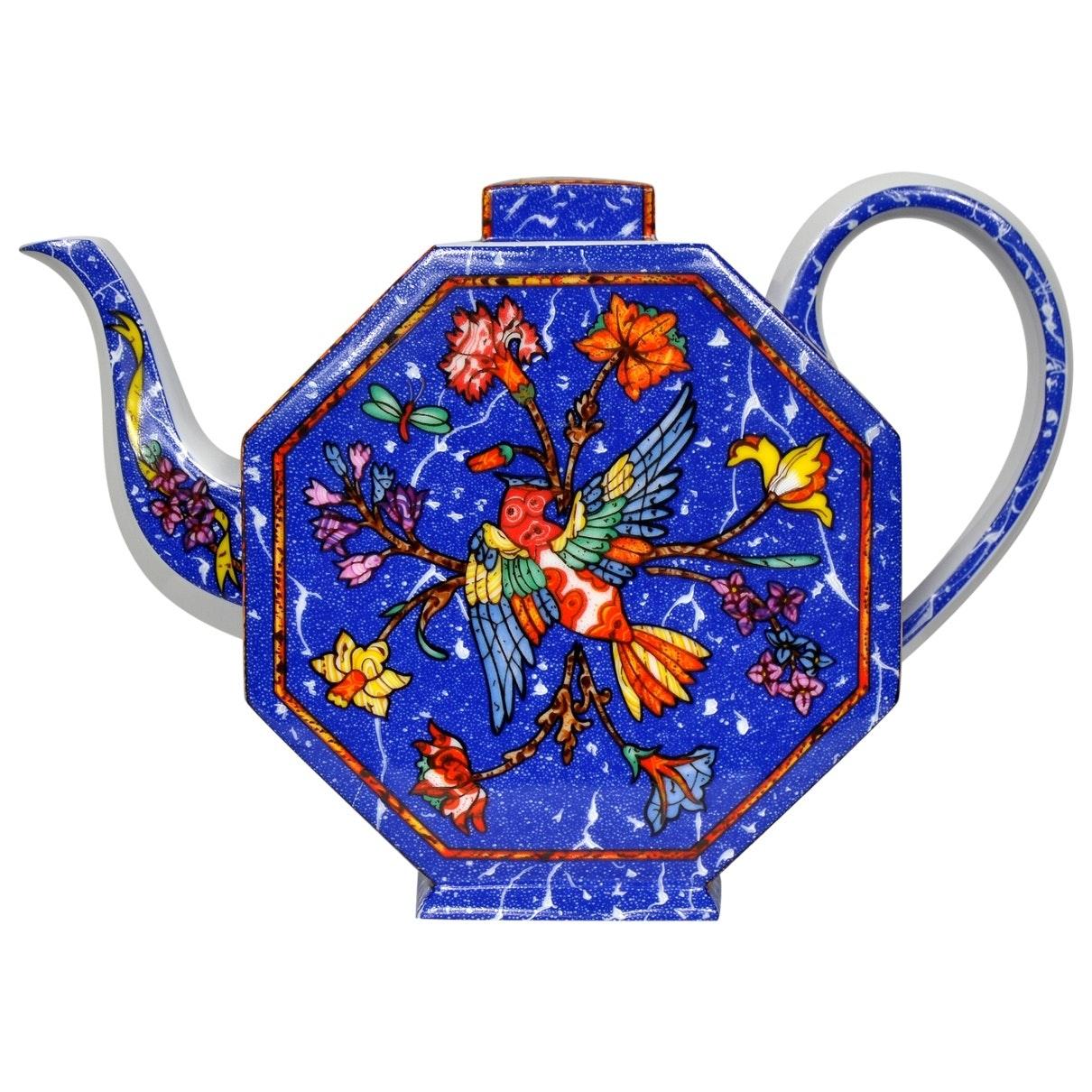 Hermès Fine Porcelain Marquetry Stones East and West Teapot and Cup Set, 1989