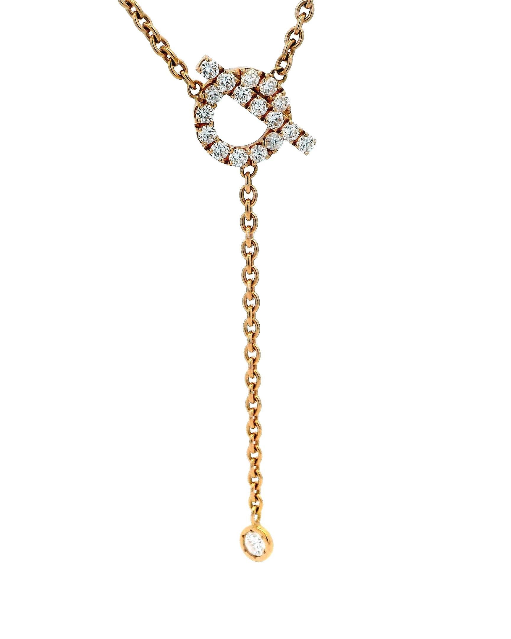 Hermes Finesse 18K Rose Gold & 18 Diamond Necklace With Box In Excellent Condition For Sale In Great Neck Plaza, NY