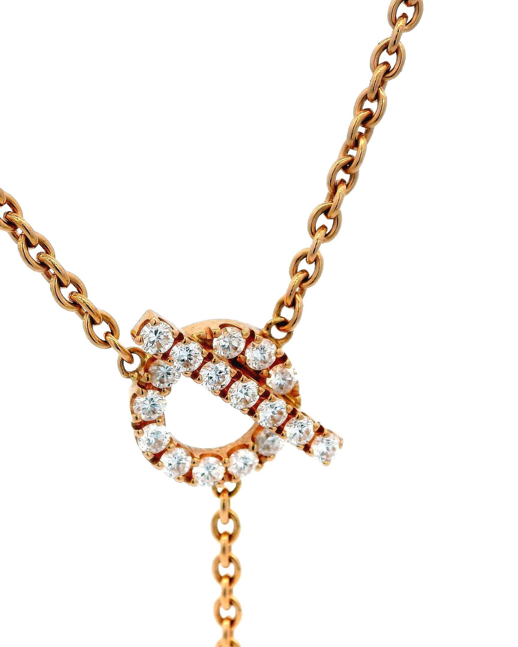 Women's Hermes Finesse 18K Rose Gold & 18 Diamond Necklace With Box For Sale