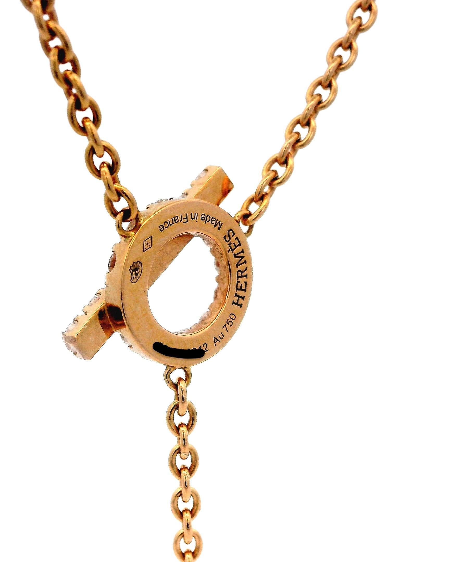 Hermes Finesse 18K Rose Gold & 18 Diamond Necklace With Box For Sale 2