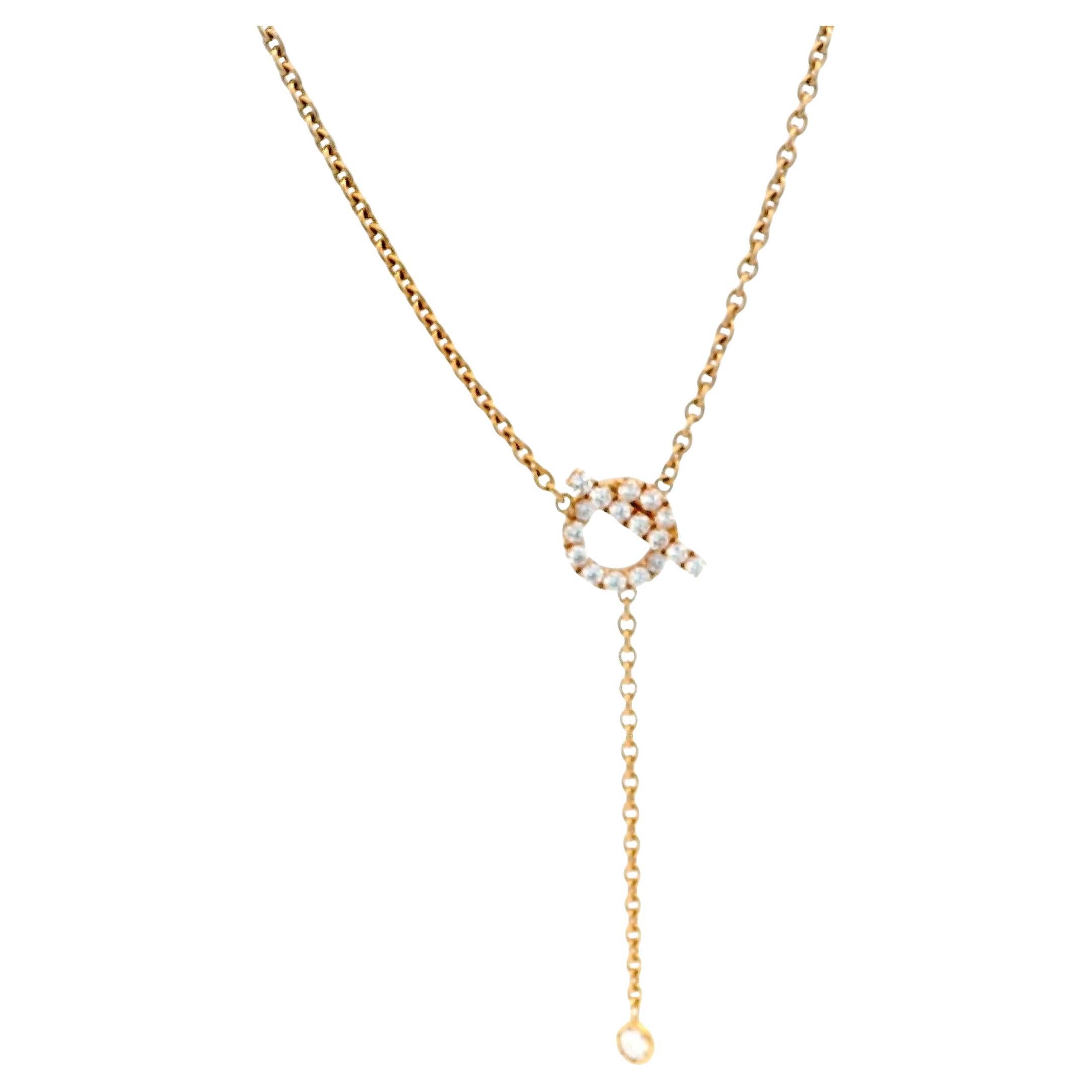 Hermes Finesse 18K Rose Gold & 18 Diamond Necklace With Box For Sale