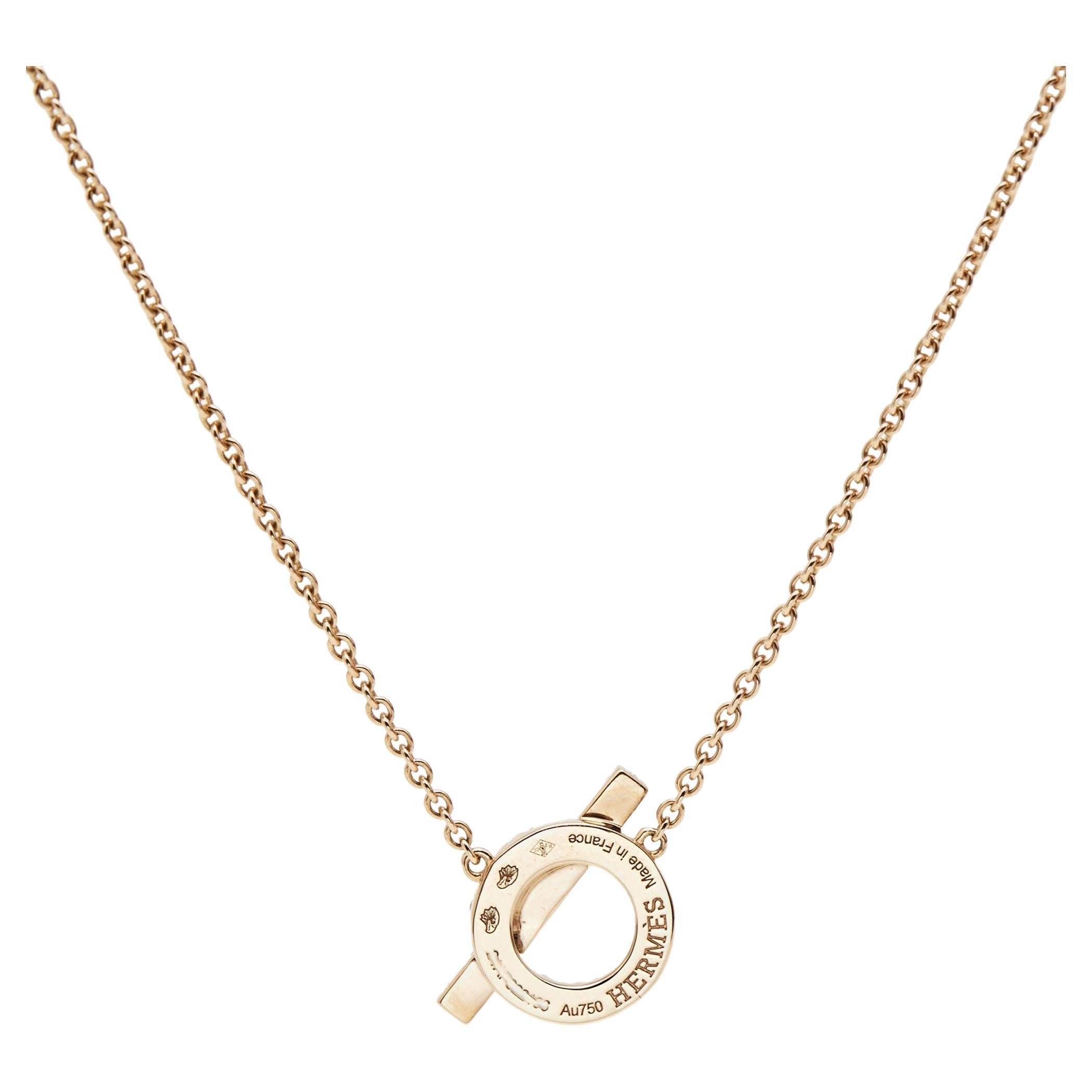 Hermes Finesse Diamond 18k Rose Gold Necklace For Sale at 1stDibs
