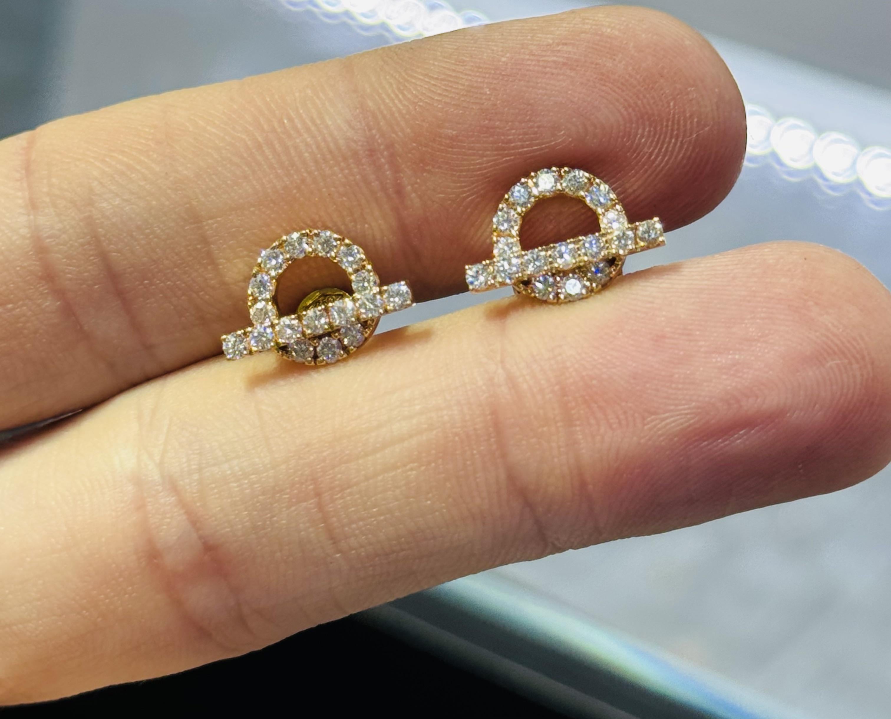 Round Cut Hermes Finesse Earrings in 18k Rose Gold & Diamonds For Sale
