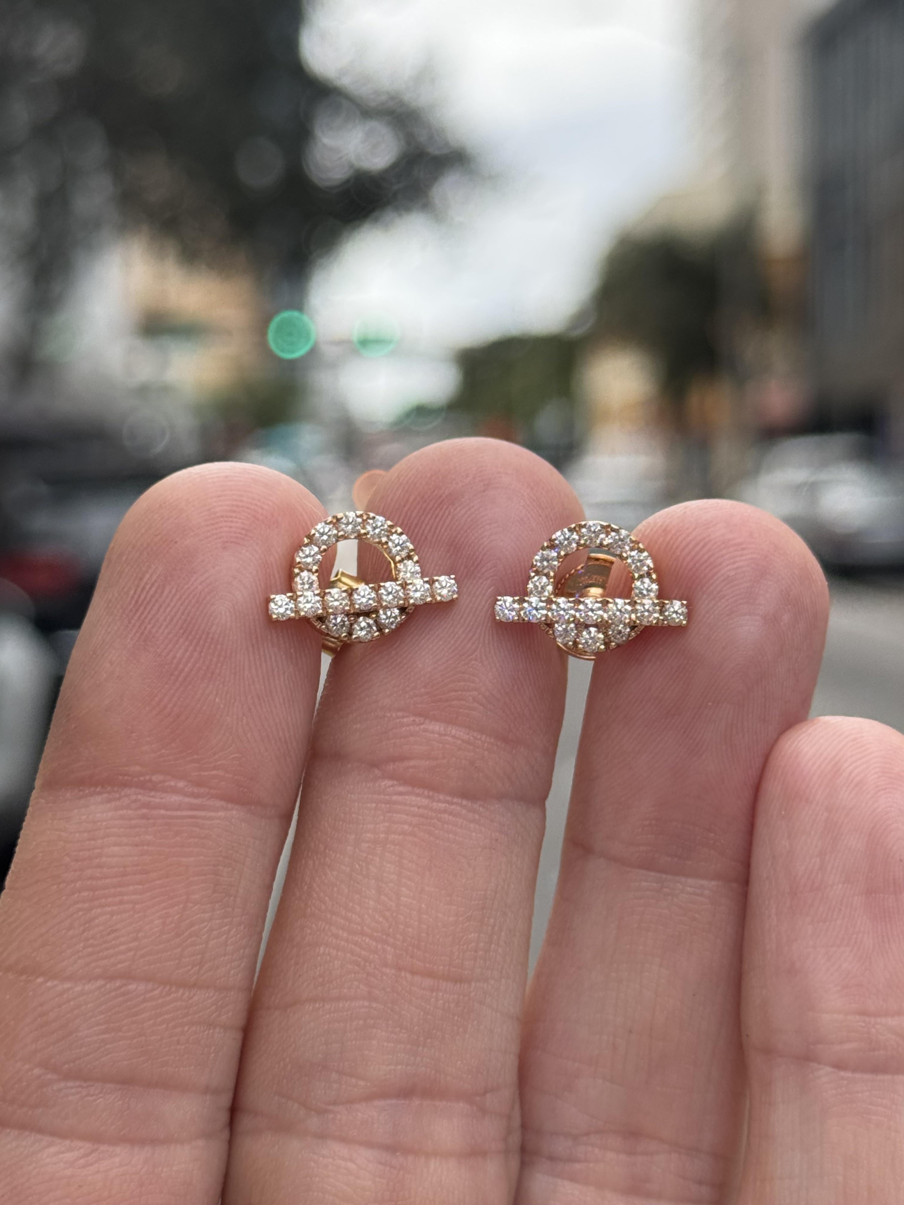 Hermes Finesse Earrings in 18k Rose Gold & Diamonds In Excellent Condition For Sale In MIAMI, FL