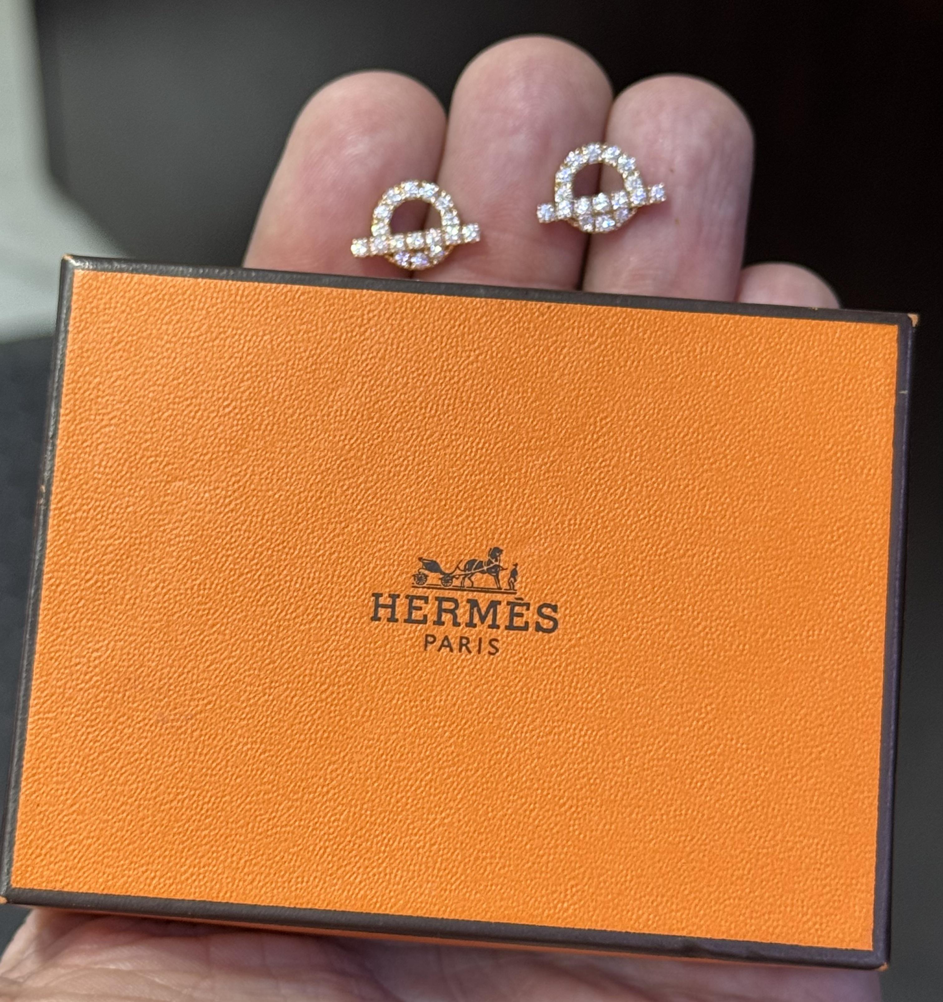 Hermes Finesse Earrings in 18k Rose Gold & Diamonds For Sale 1