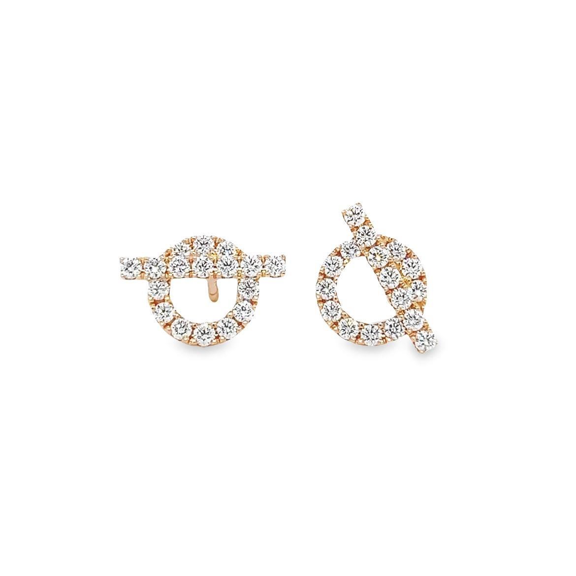 Taille ronde Hermes Diamond Finesse Earrings, 18k Rose Gold en vente