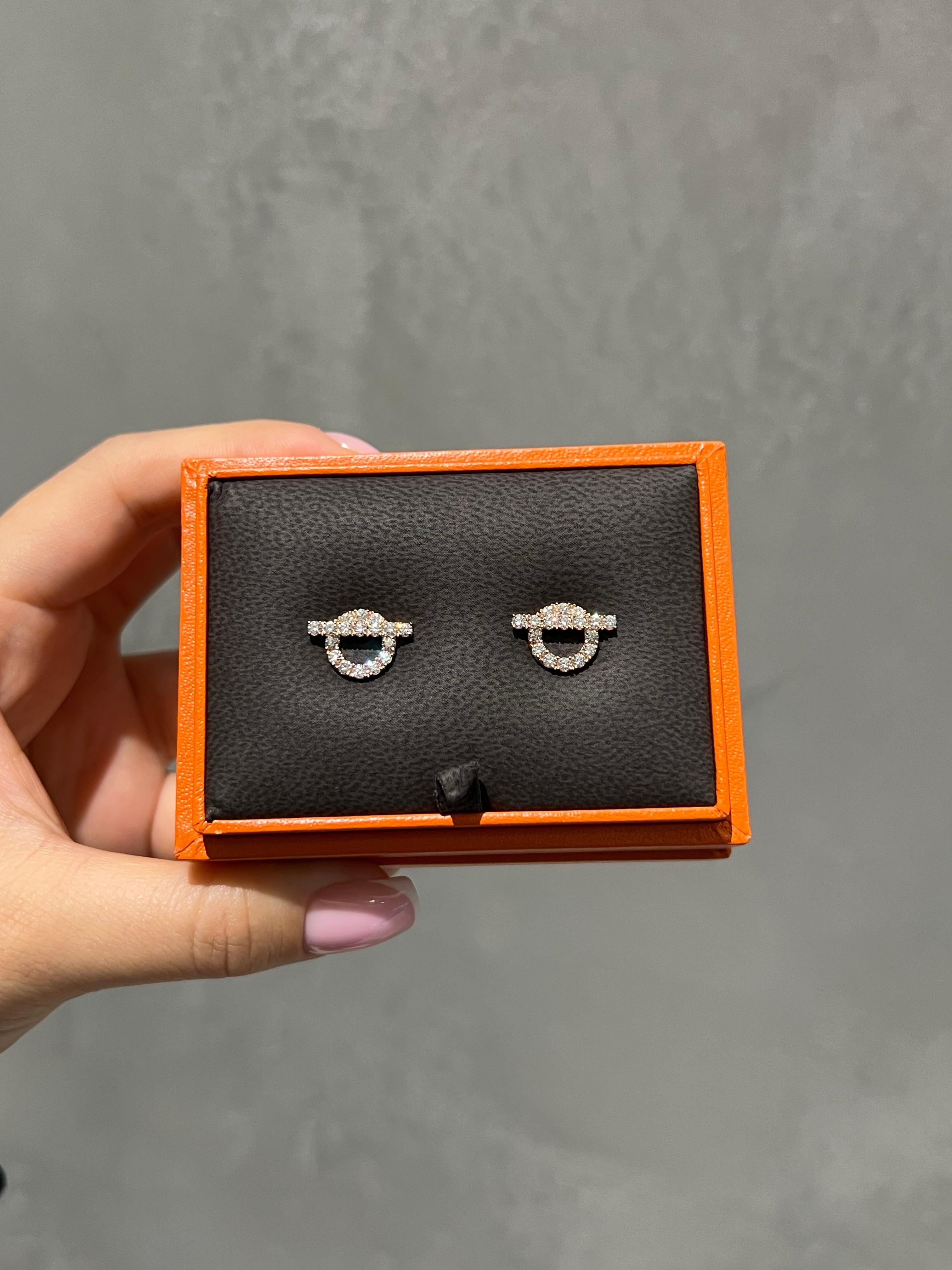 Hermes Diamond Finesse Earrings, 18k Rose Gold In Excellent Condition For Sale In New York, NY