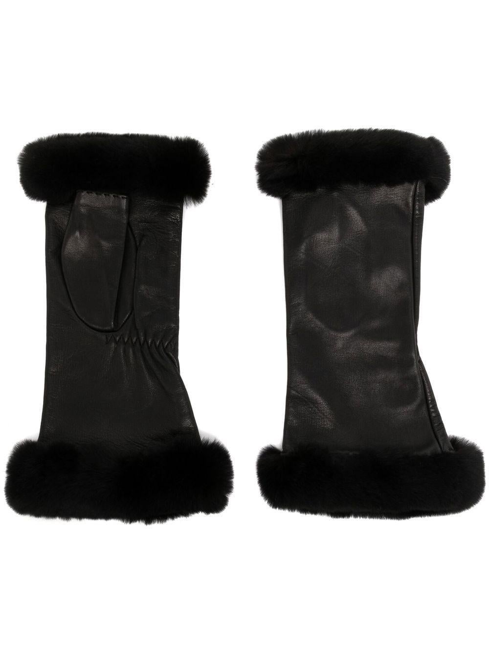 Noir Hermès - Gants en cuir noir sans doigt  en vente