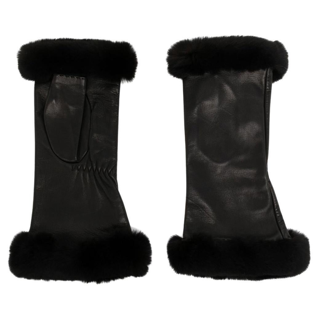 Hermès - Gants en cuir noir sans doigt  en vente
