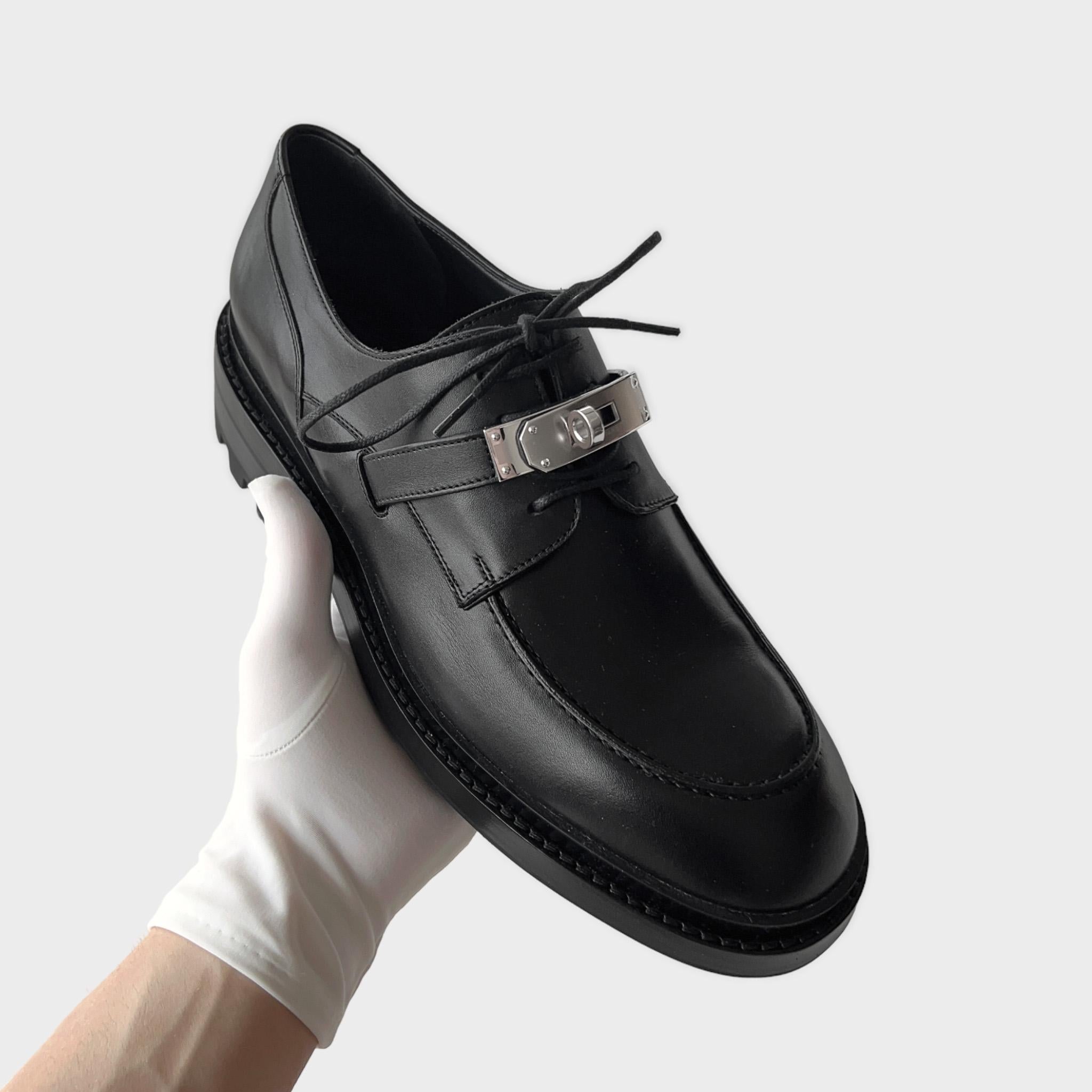 Hermes First Derby Shoe, In Noir, Black, Men's Size 43 EU 1