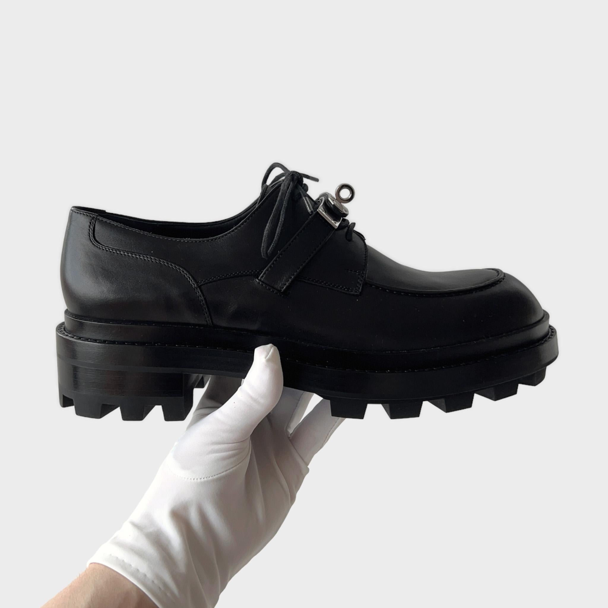 Hermes First Derby Shoe, In Noir, Black, Men's Size 43 EU 2